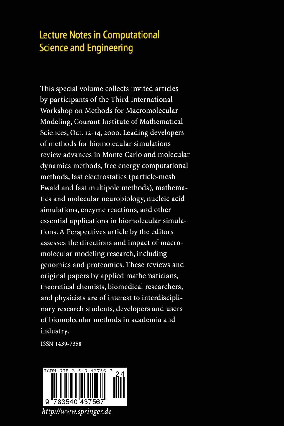 Rückseitencover Computational Methods for Macromolecules: Challenges and Applications