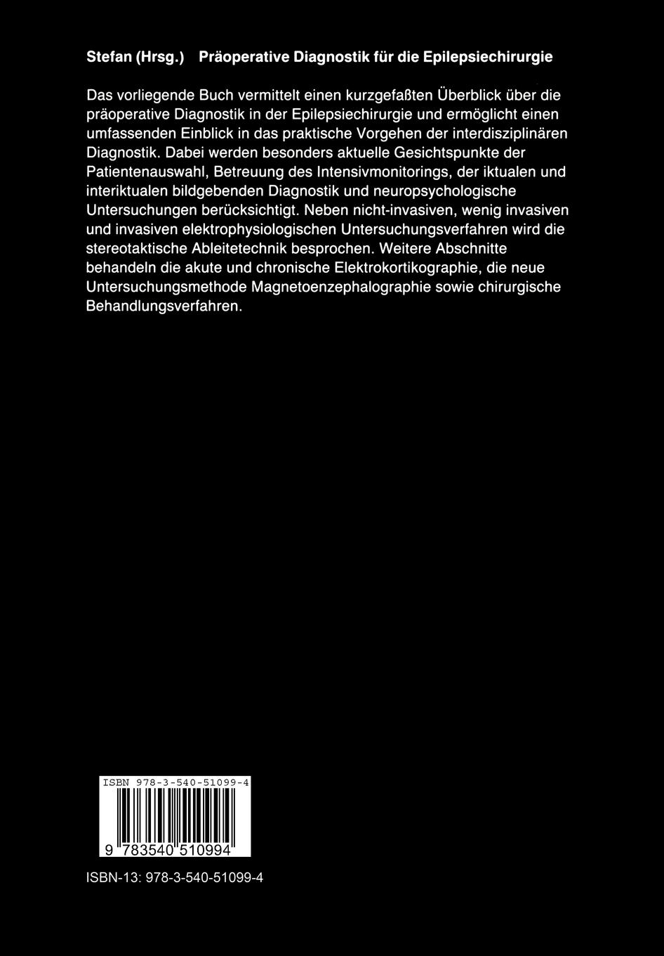 Rückseitencover Präoperative Diagnostik für die Epilepsiechirurgie