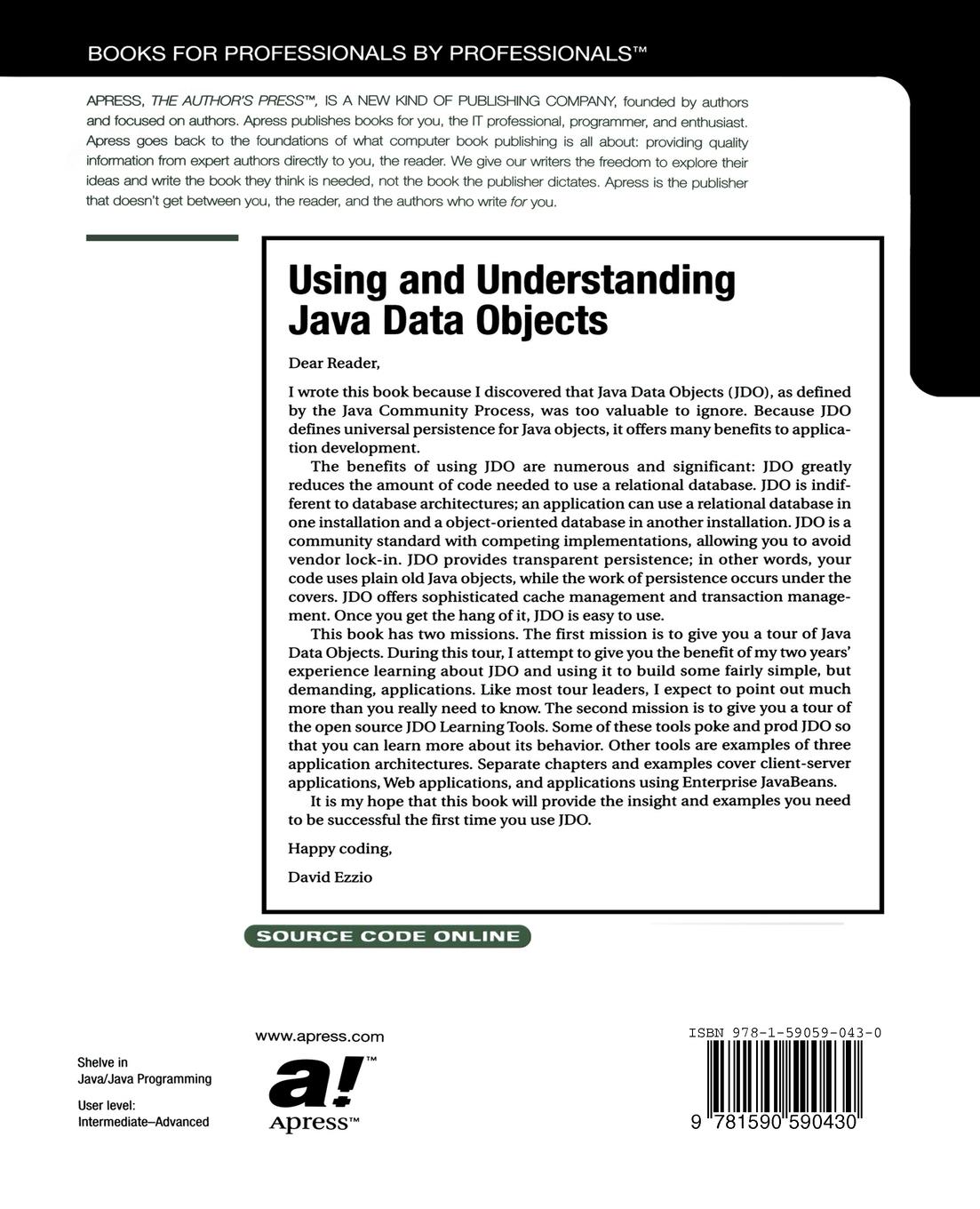 Rückseitencover Using and Understanding Java Data Objects