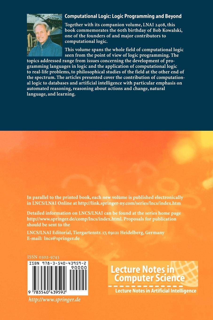 Rückseitencover Computational Logic: Logic Programming and Beyond