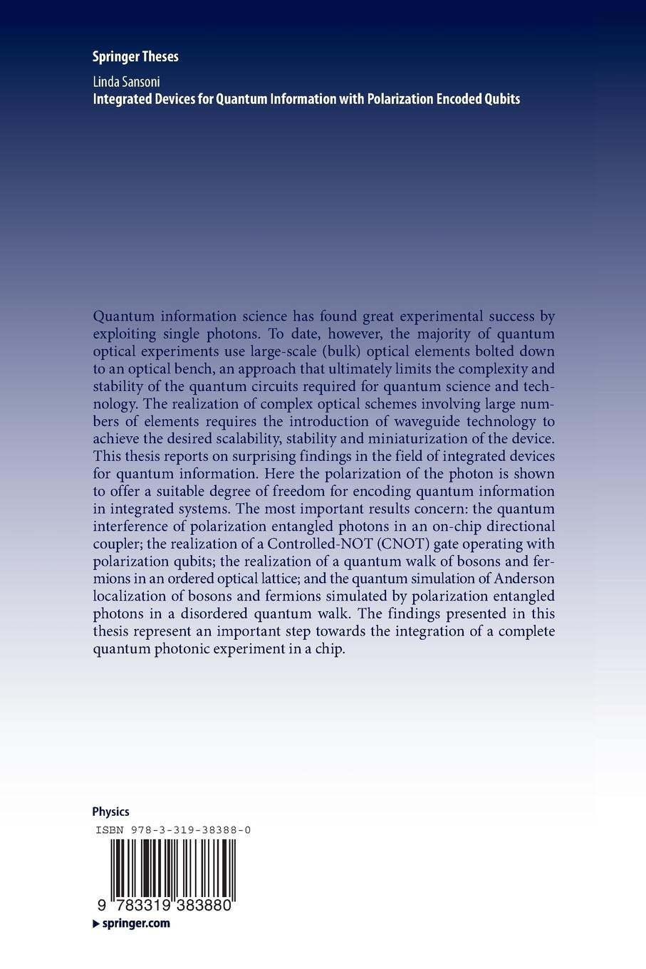 Rückseitencover Integrated Devices for Quantum Information with Polarization Encoded Qubits