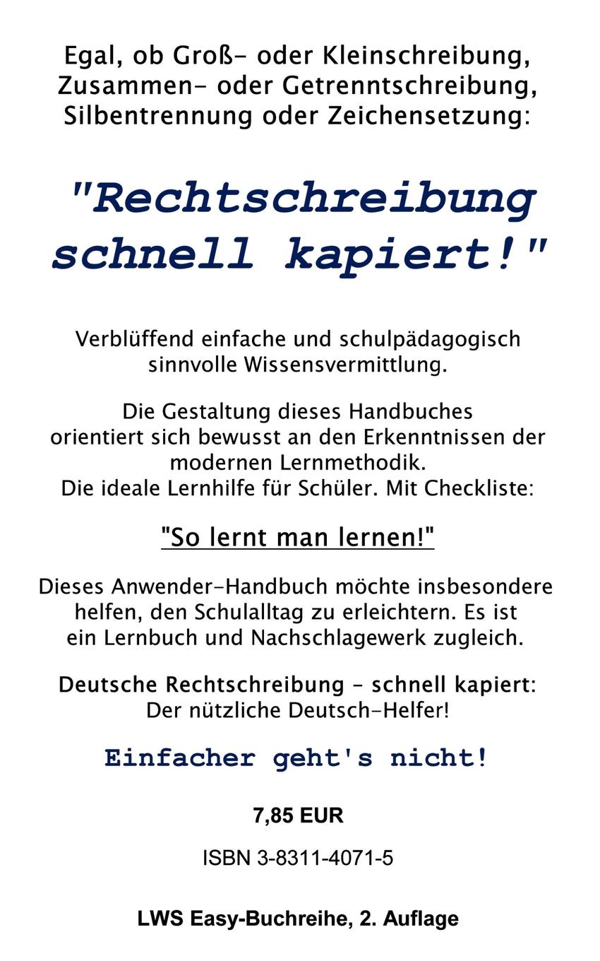 Rückseitencover Deutsche Rechtschreibung - schnell kapiert!