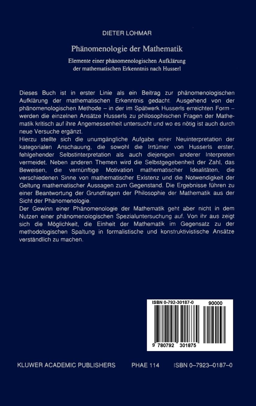 Rückseitencover Phänomenologie der Mathematik
