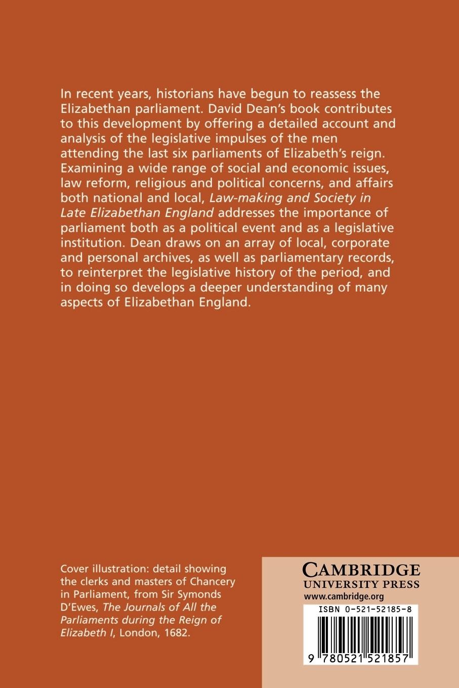 Rückseitencover Law-Making and Society in Late Elizabethan England