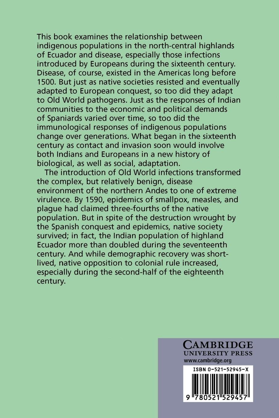 Rückseitencover Native Society and Disease in Colonial Ecuador