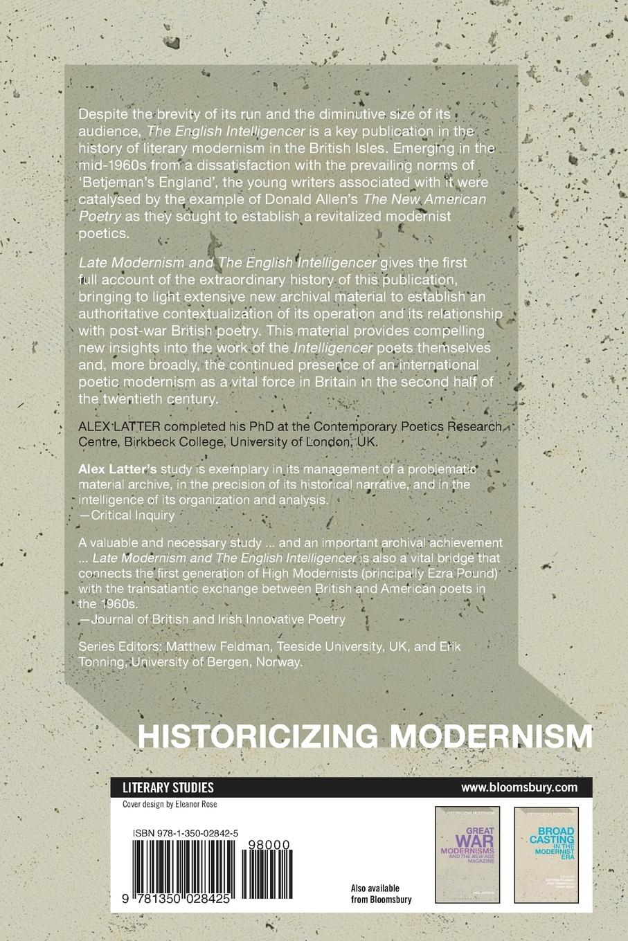Rückseitencover Late Modernism and The English Intelligencer