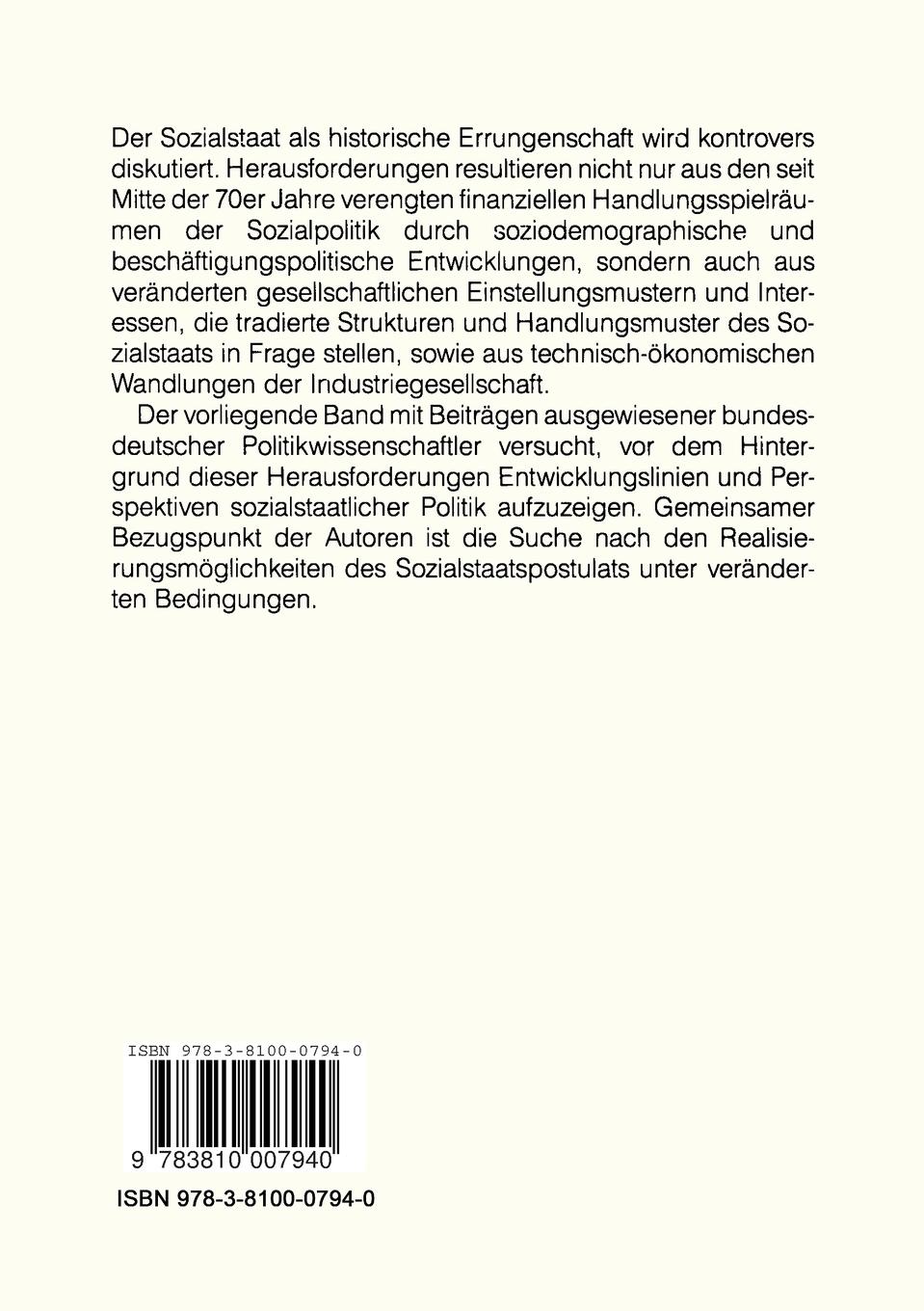 Rückseitencover Spaltungen der Gesellschaft und die Zukunft des Sozialstaates