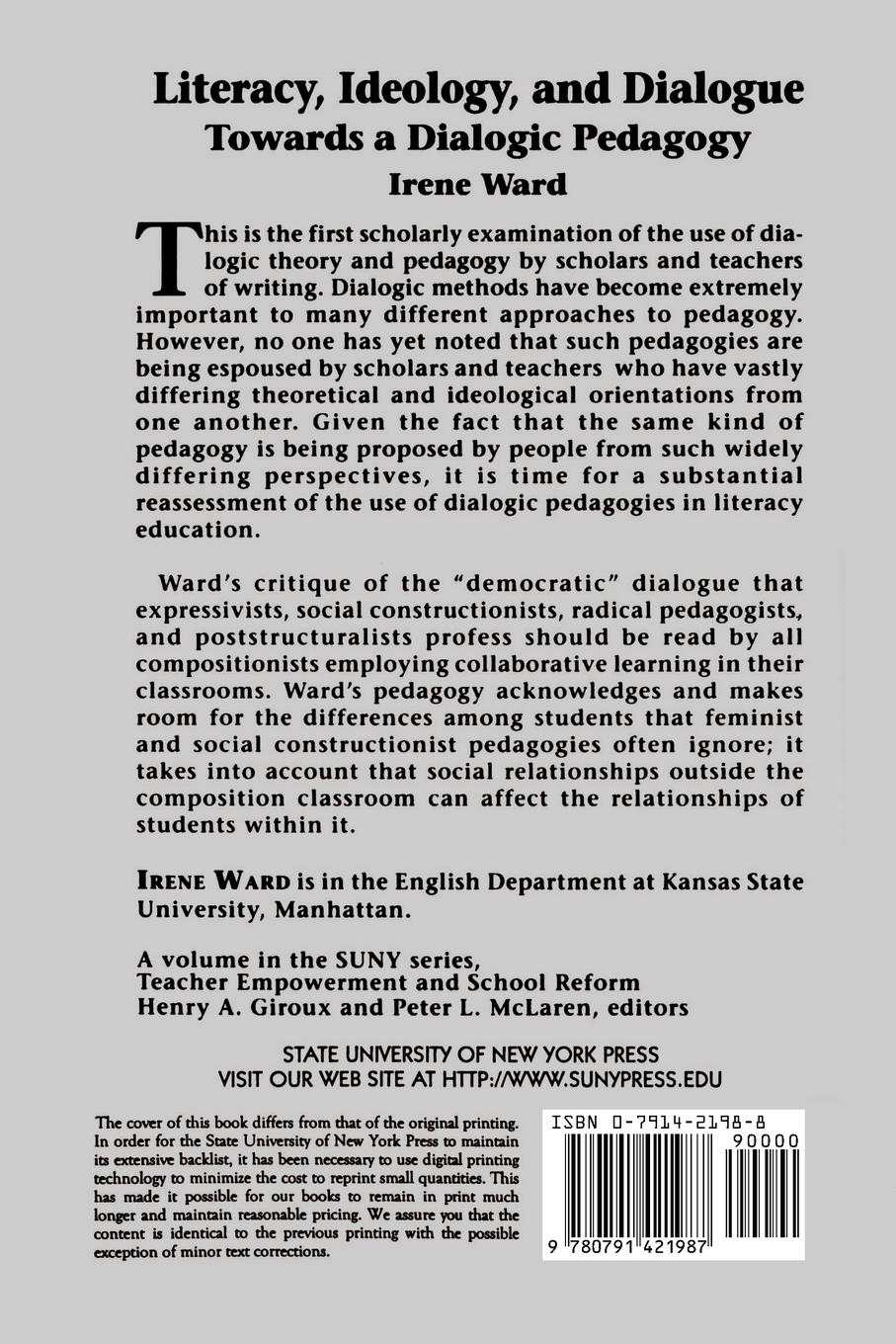 Rückseitencover Literacy, Ideology, and Dialogue