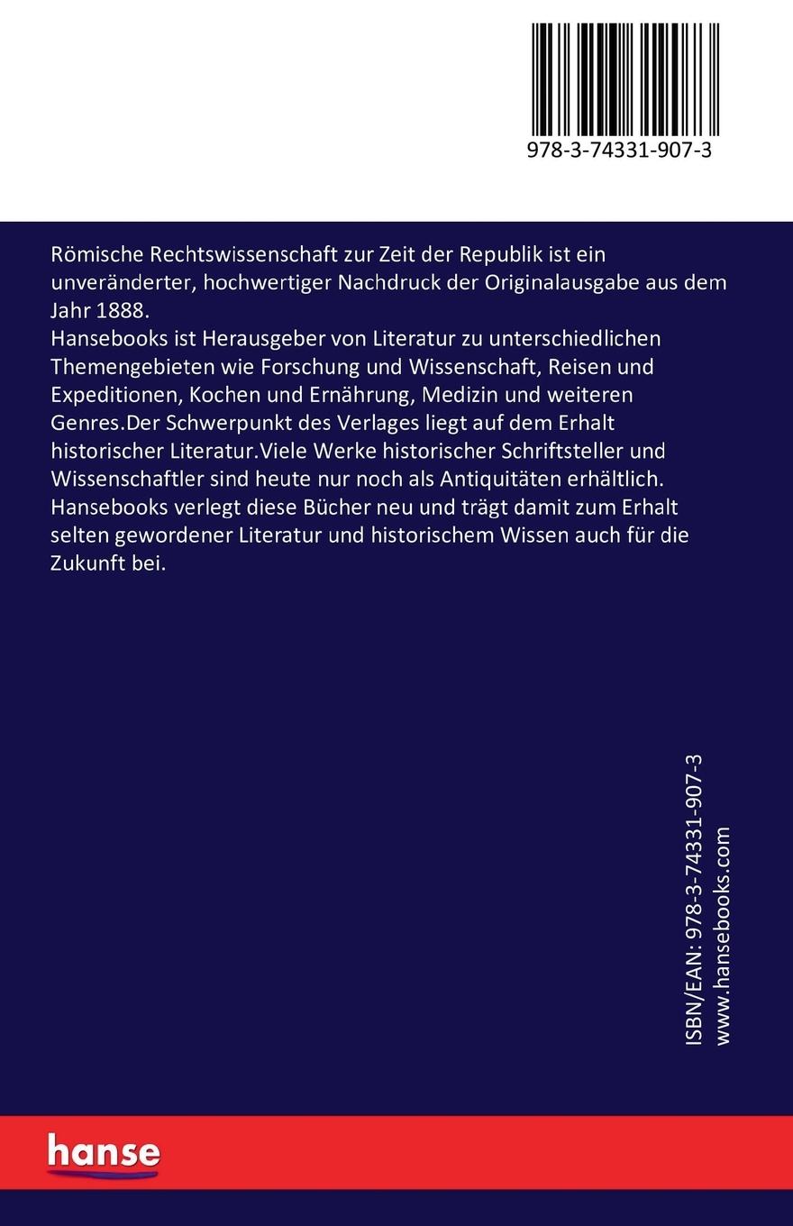 Rückseitencover Römische Rechtswissenschaft zur Zeit der Republik
