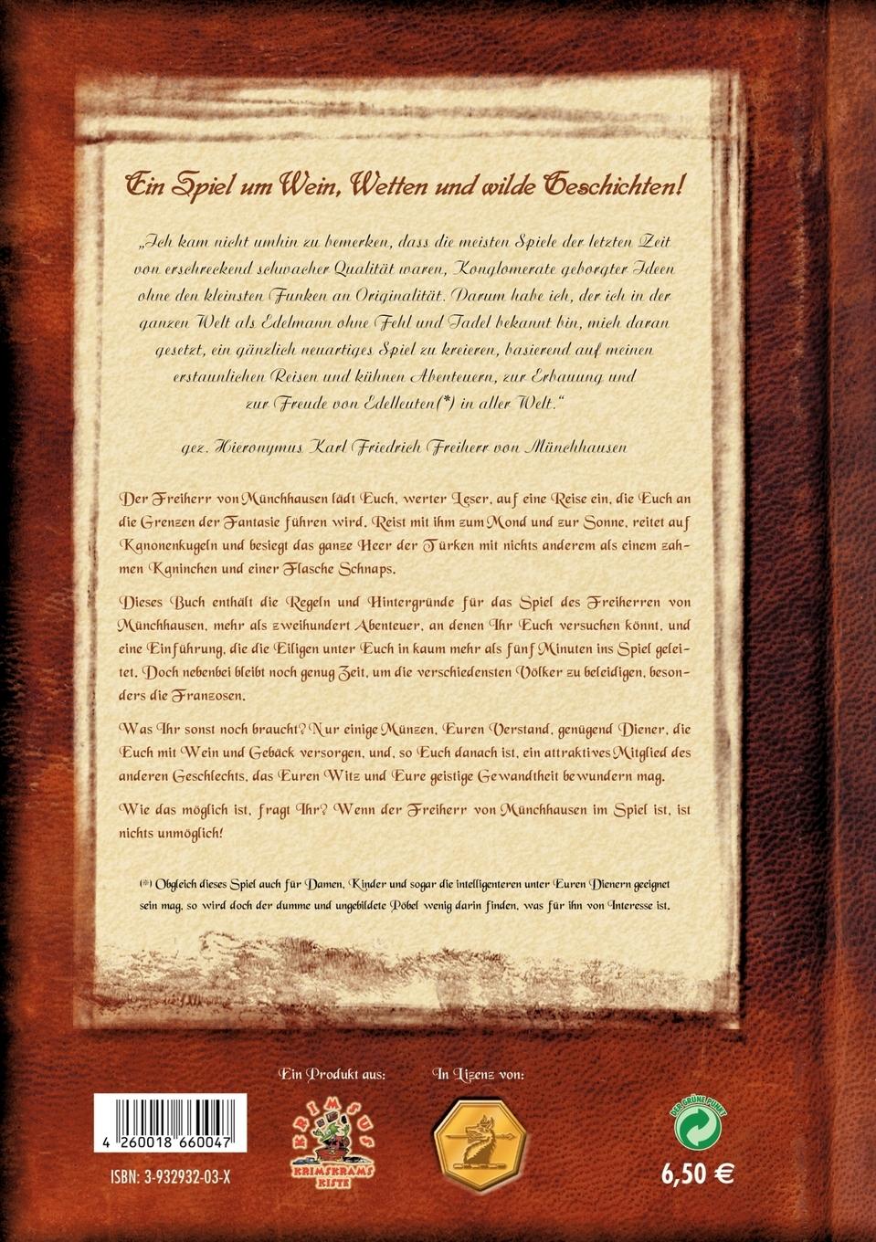Rückseitencover Die unfasslichen Abenteuer des Freiherrn von Münchhausen