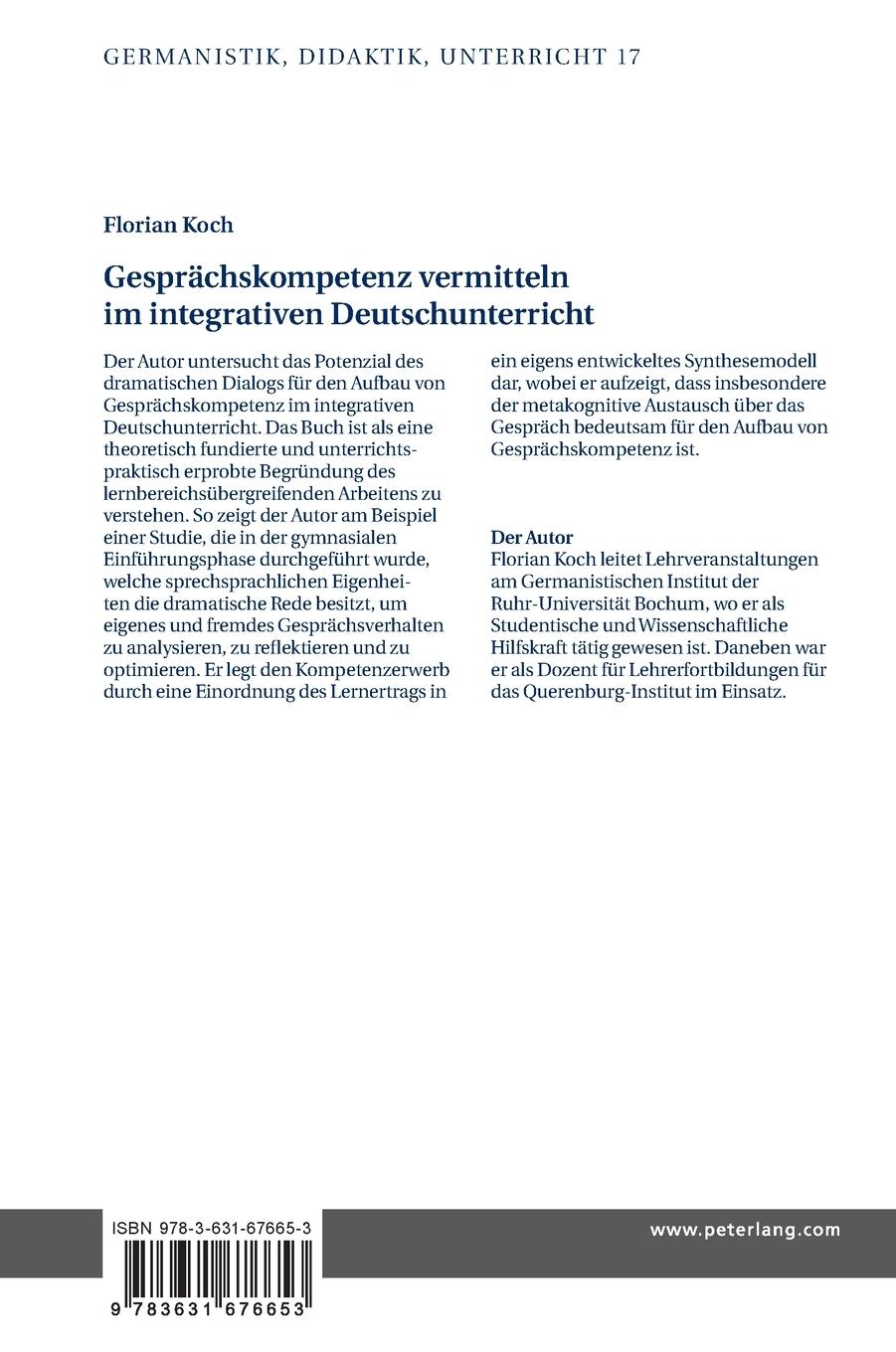 Rückseitencover Gesprächskompetenz vermitteln im integrativen Deutschunterricht
