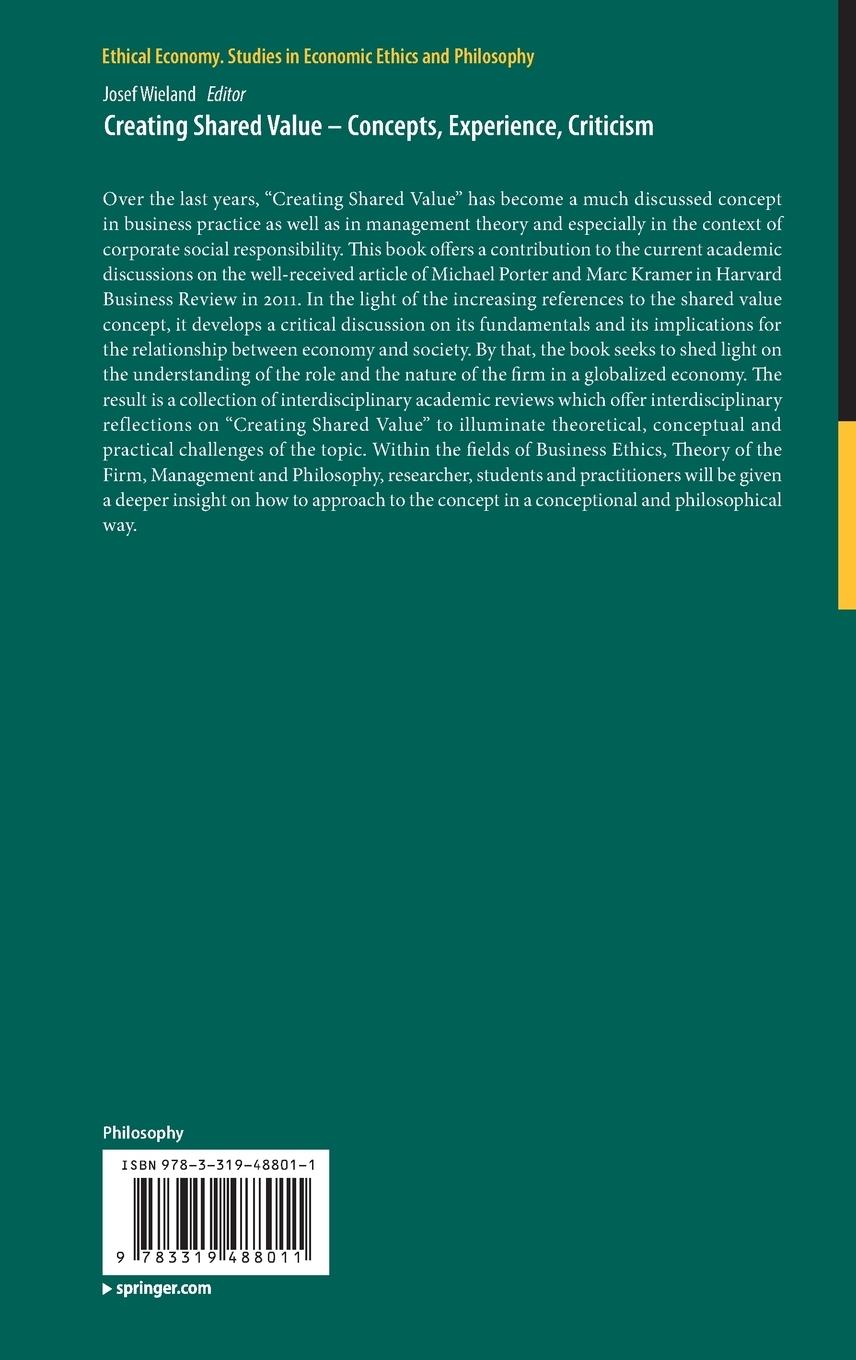 Rückseitencover Creating Shared Value - Concepts, Experience, Criticism