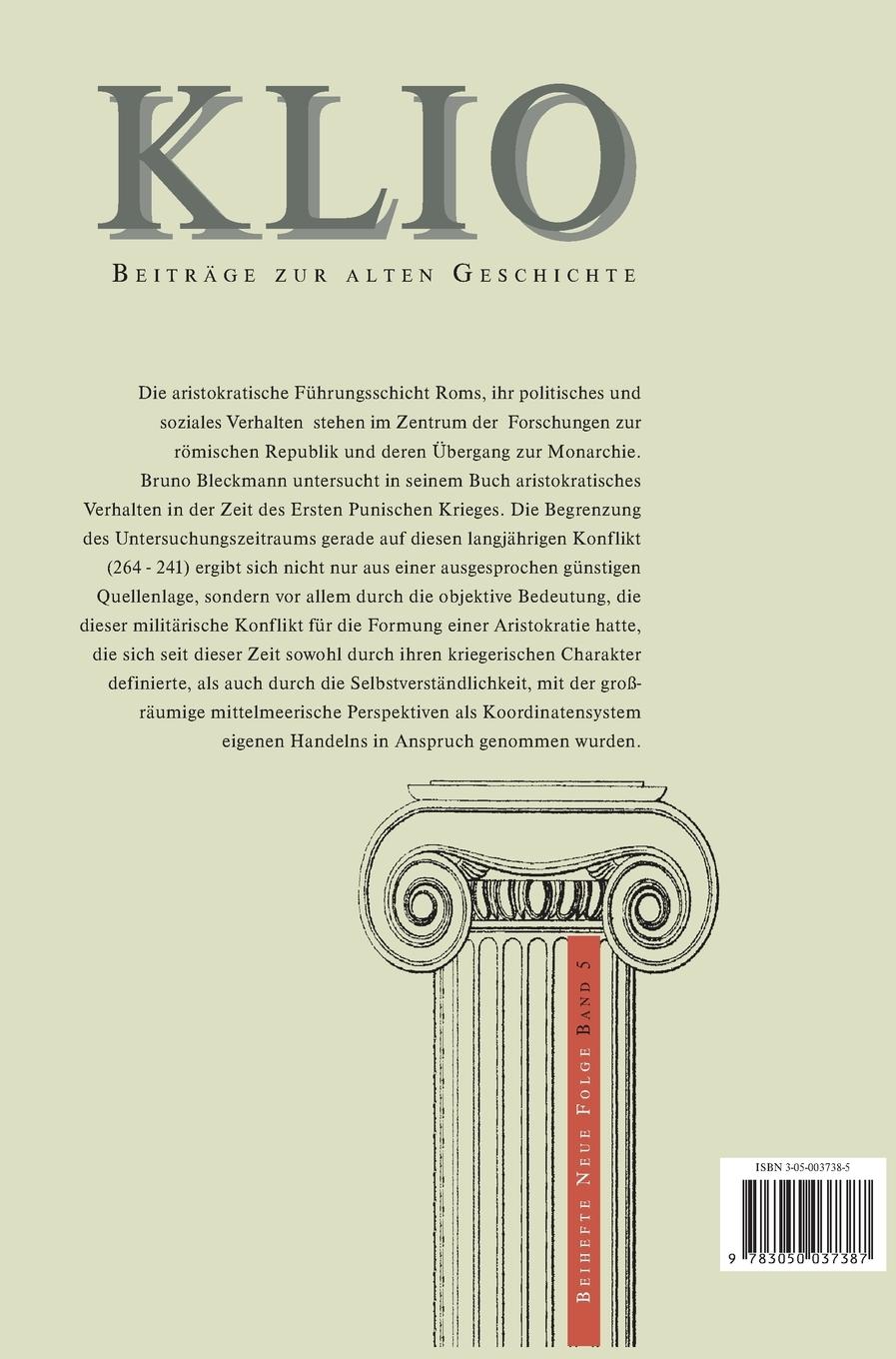 Rückseitencover Die römische Nobilität im Ersten Punischen Krieg