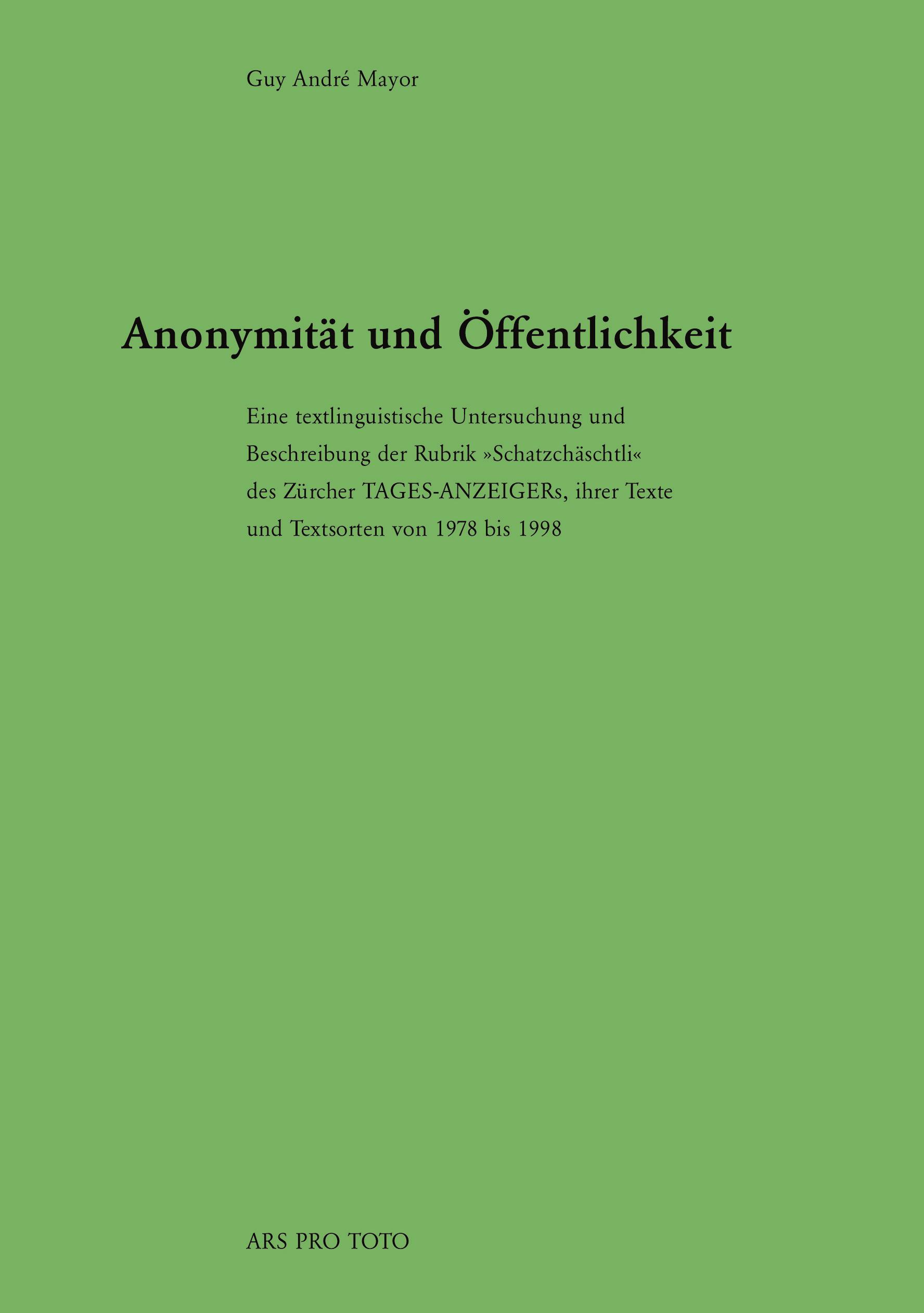Vorderes Coverbild Anonymität und Öffentlichkeit