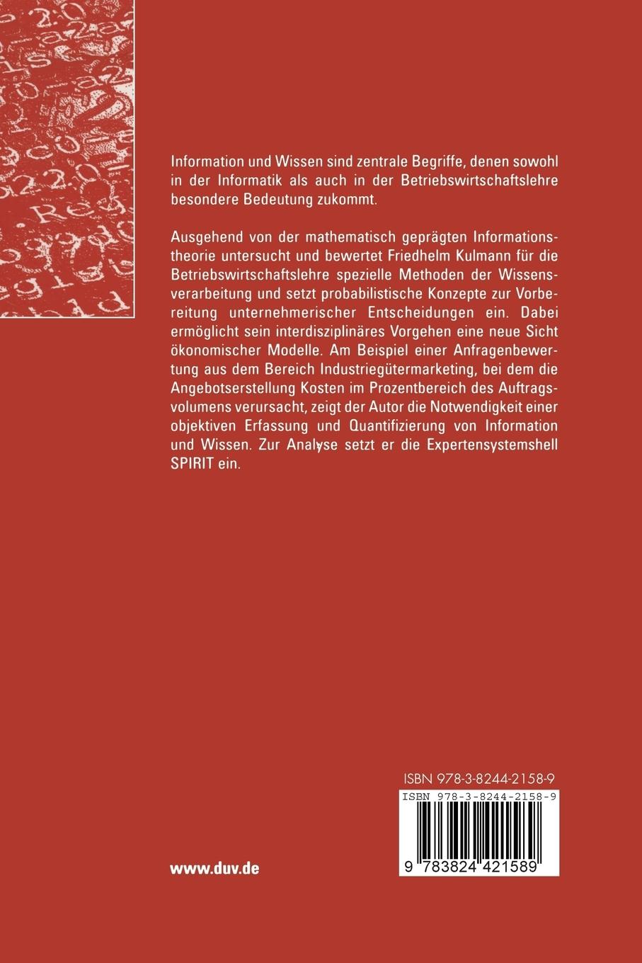 Rückseitencover Wissen und Information in konditionalen Modellen