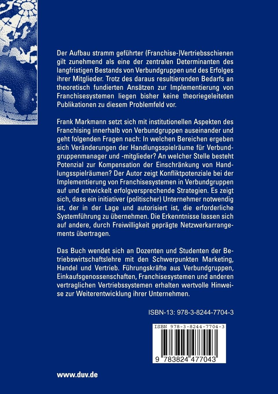 Rückseitencover Franchising in Verbundgruppen