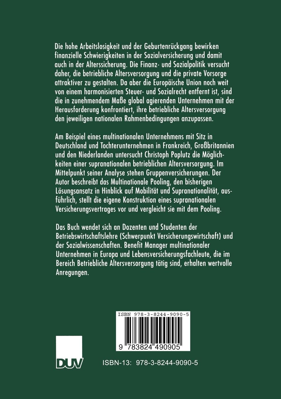 Rückseitencover Nationale und internationale Gruppenversicherung in Europa