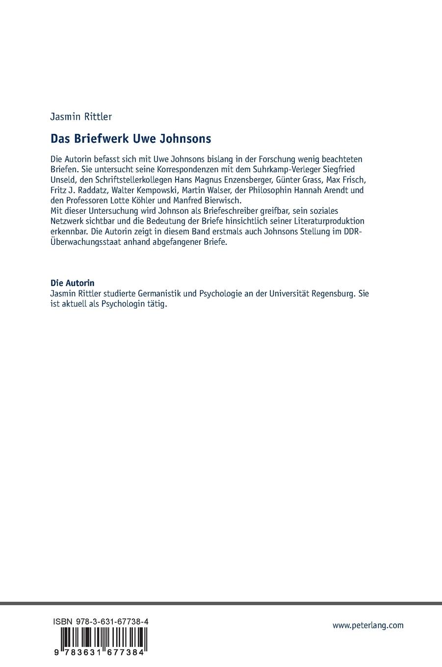 Rückseitencover Das Briefwerk Uwe Johnsons