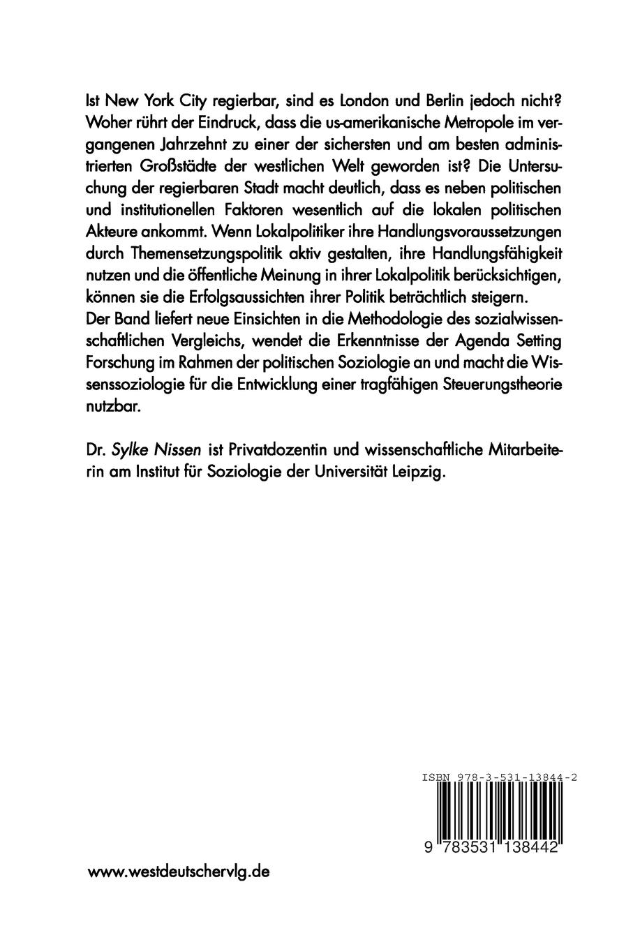 Rückseitencover Die regierbare Stadt