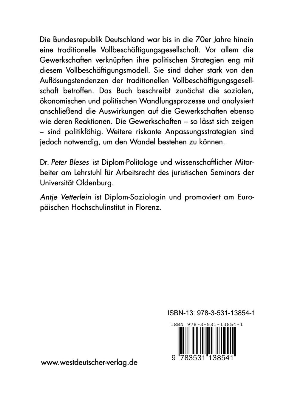 Rückseitencover Gewerkschaften ohne Vollbeschäftigung