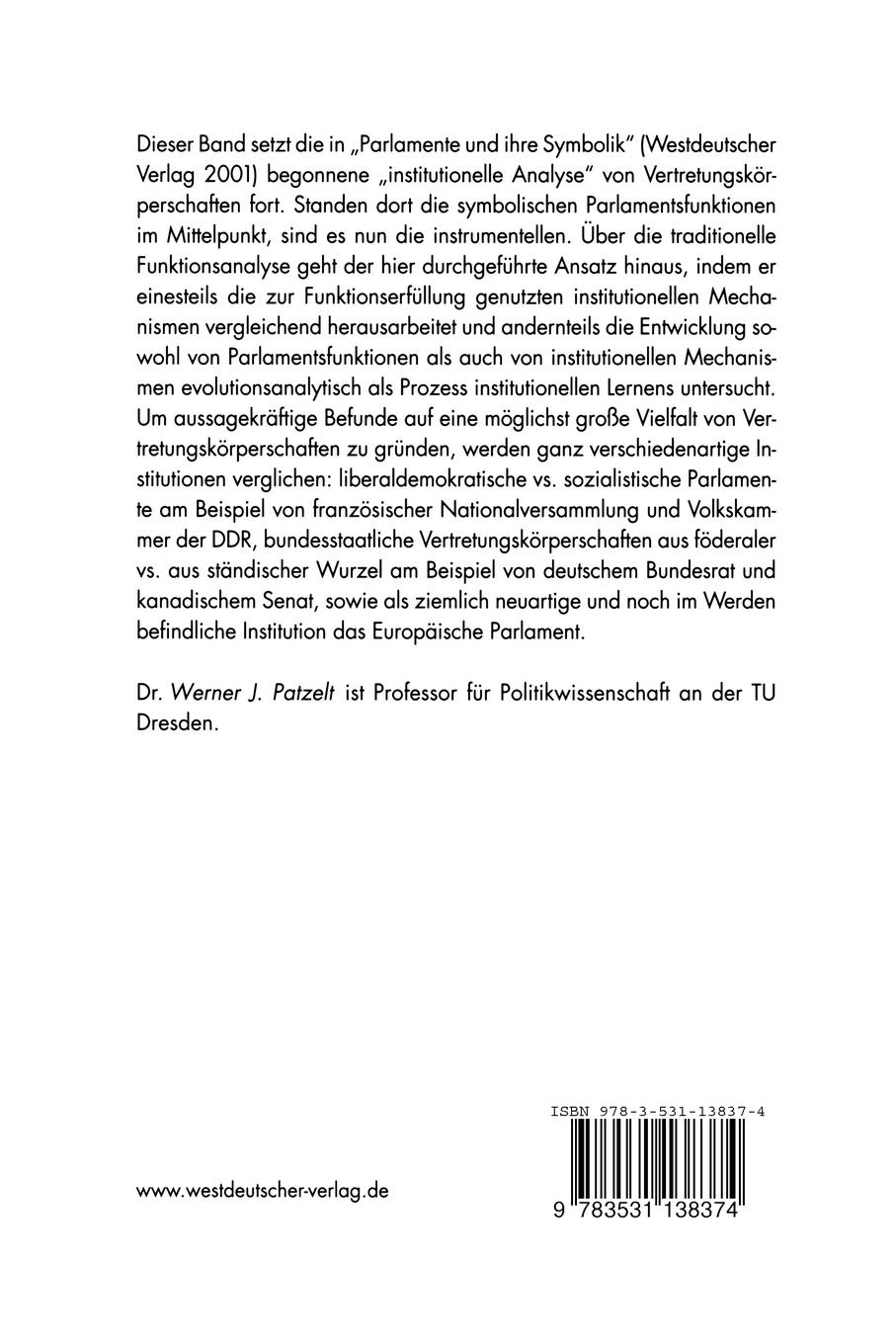 Rückseitencover Parlamente und ihre Funktionen