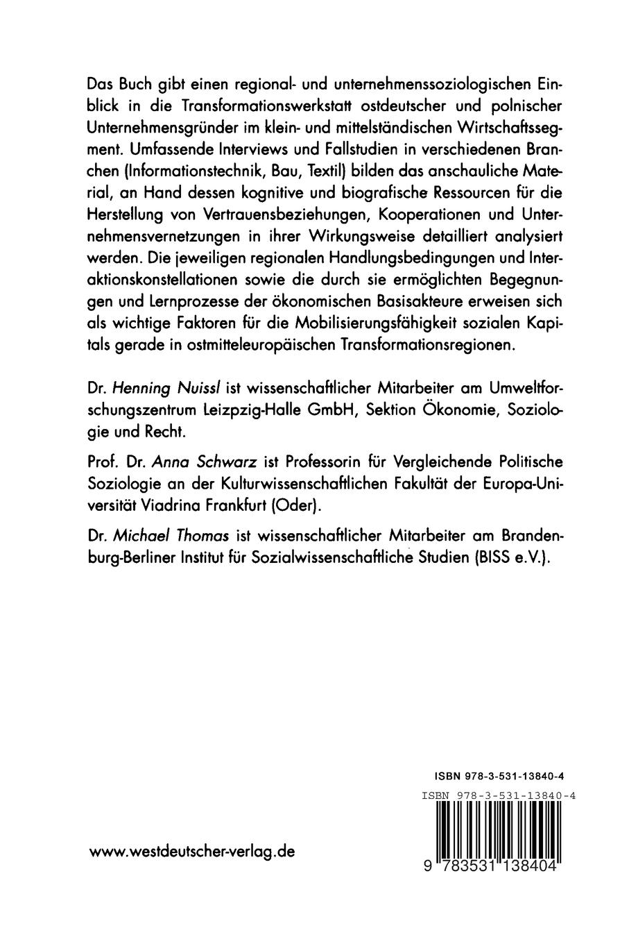 Rückseitencover Vertrauen - Kooperation - Netzwerkbildung