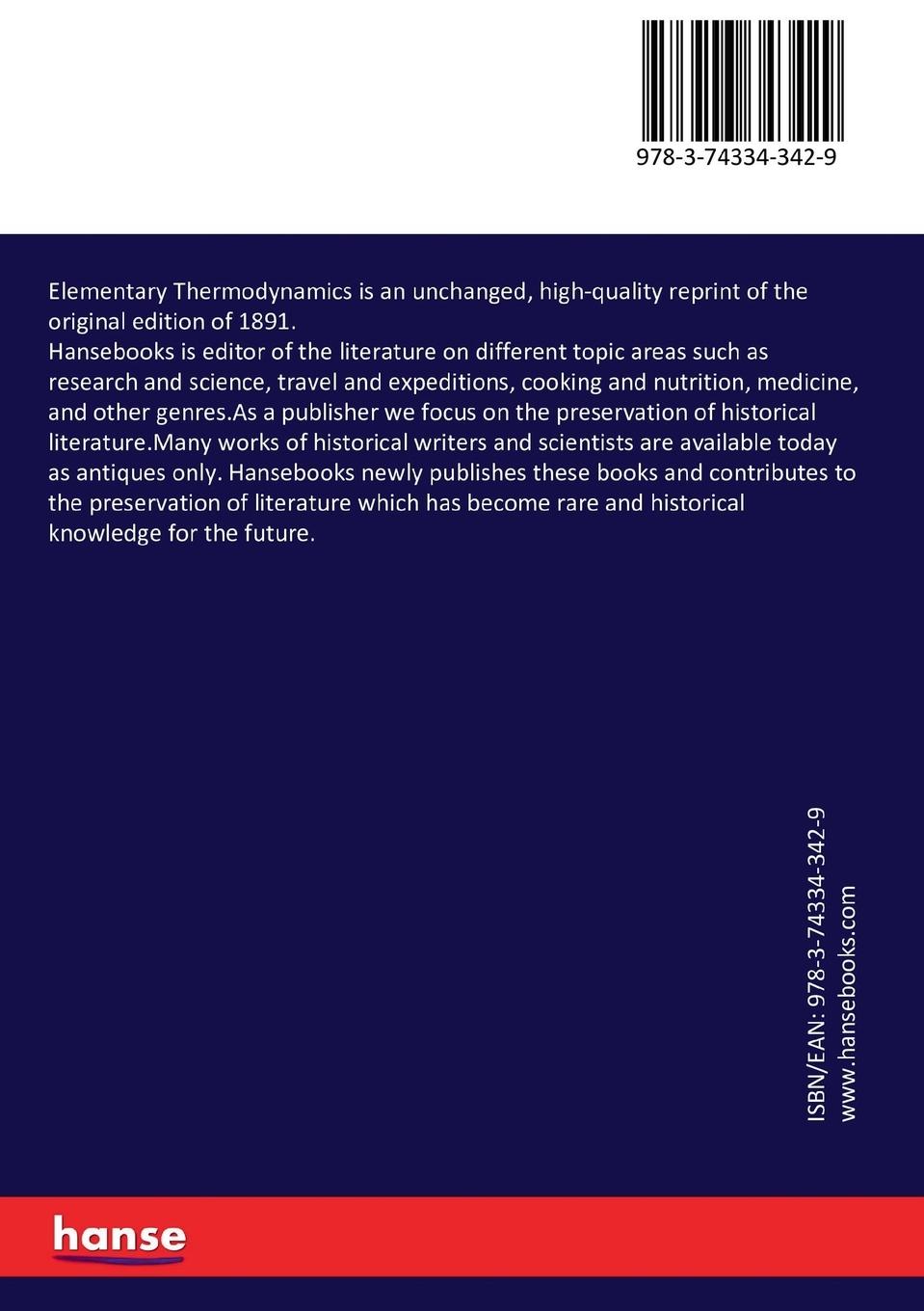 Rückseitencover Elementary Thermodynamics