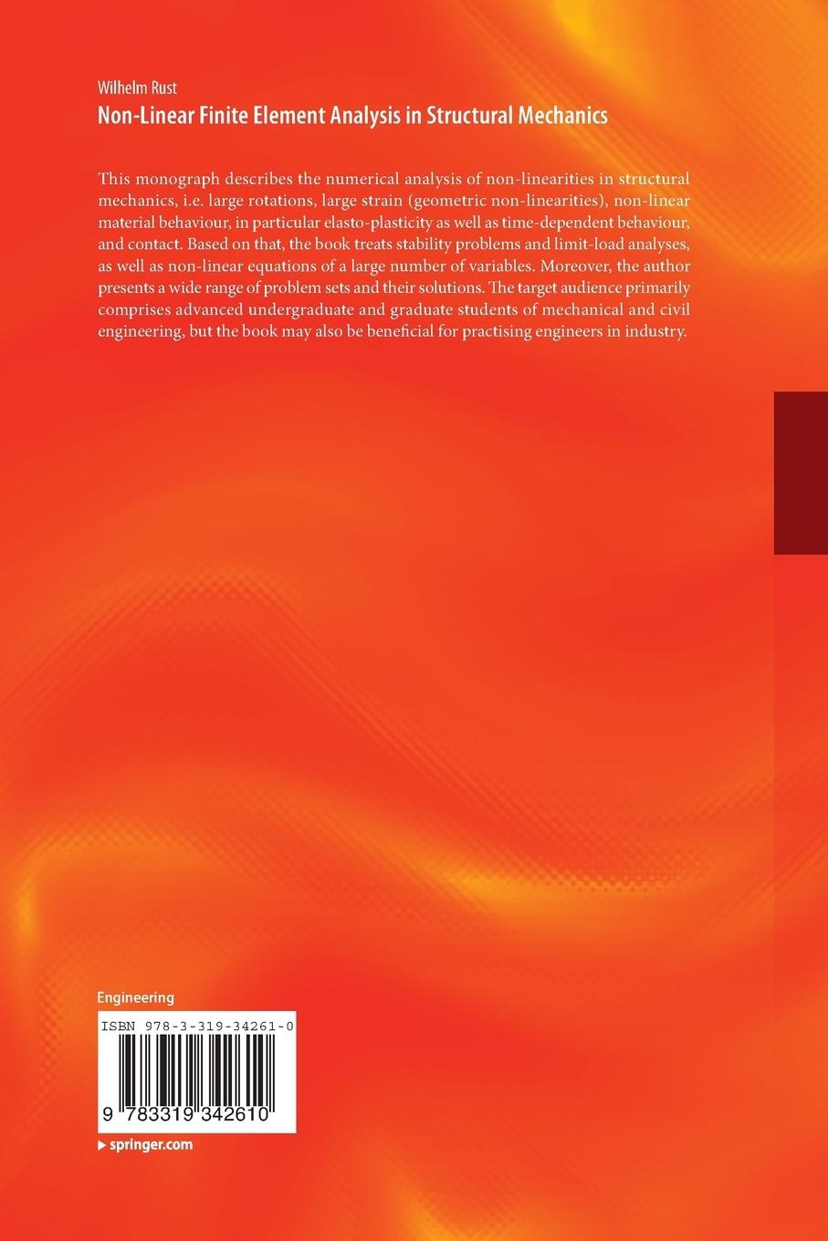 Rückseitencover Non-Linear Finite Element Analysis in Structural Mechanics