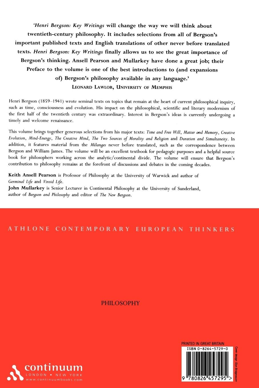 Rückseitencover Henri Bergson