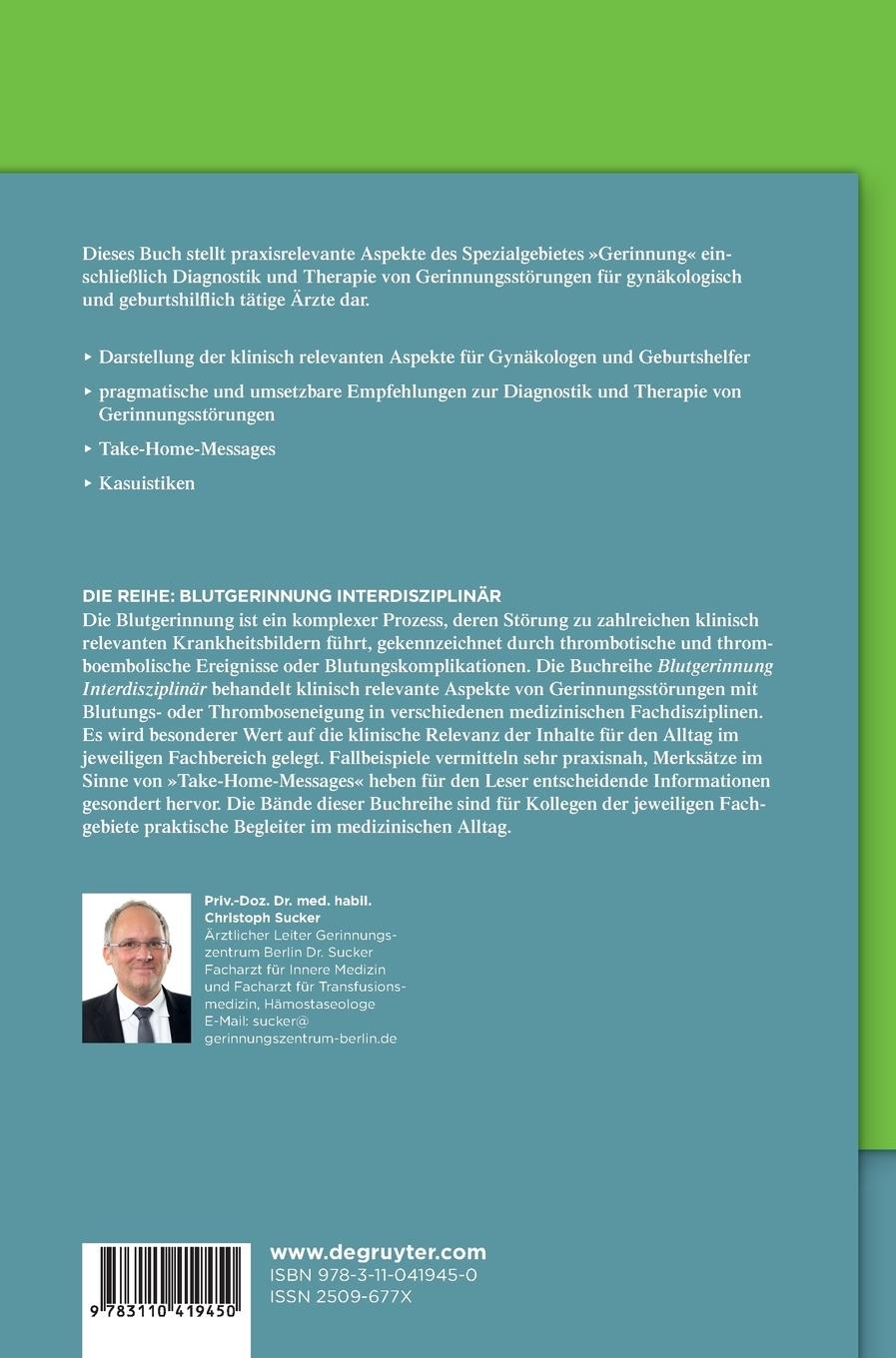 Rückseitencover Klinische Hämostaseologie in der Gynäkologie und Geburtshilfe