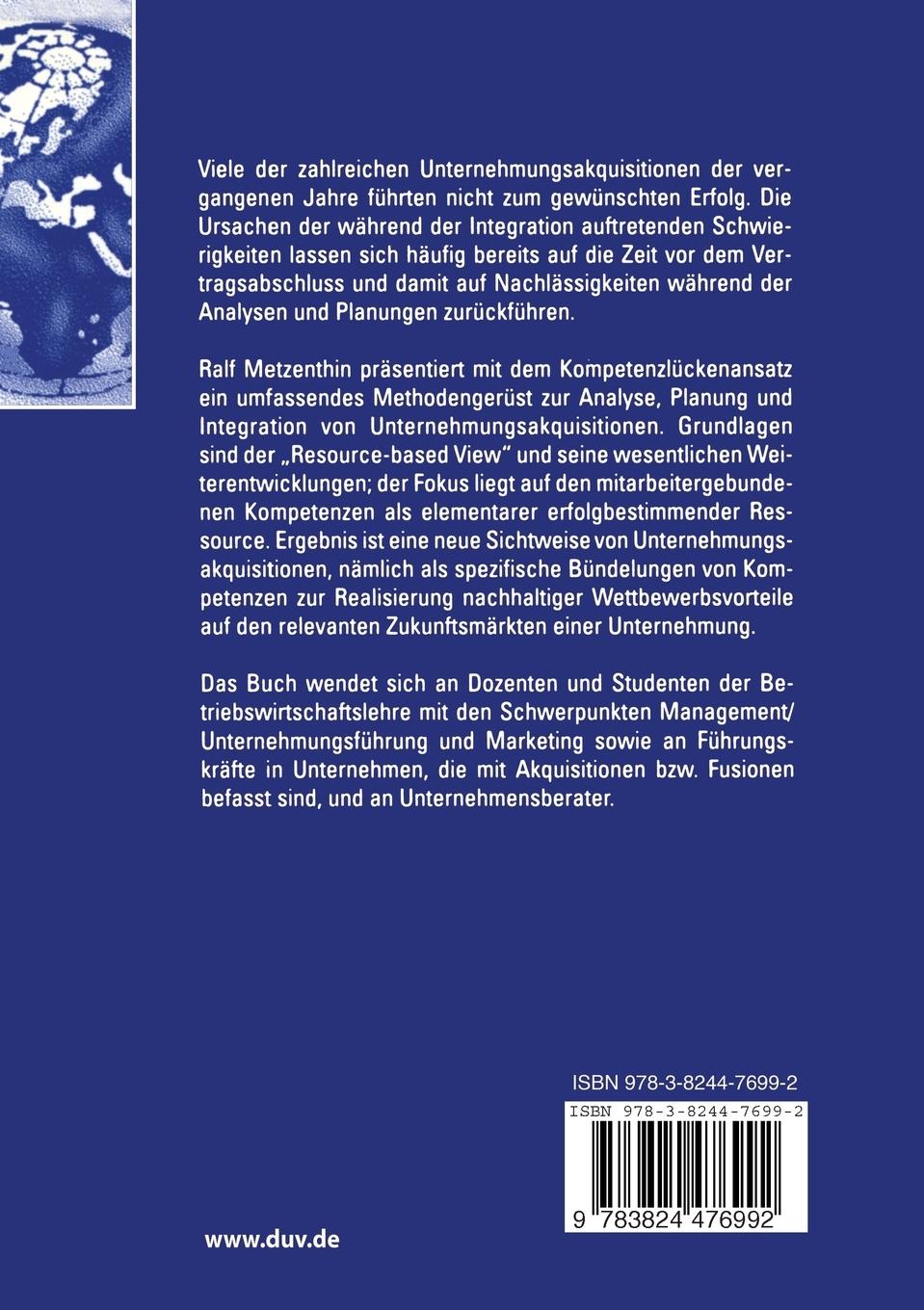 Rückseitencover Kompetenzorientierte Unternehmungsakquisitionen