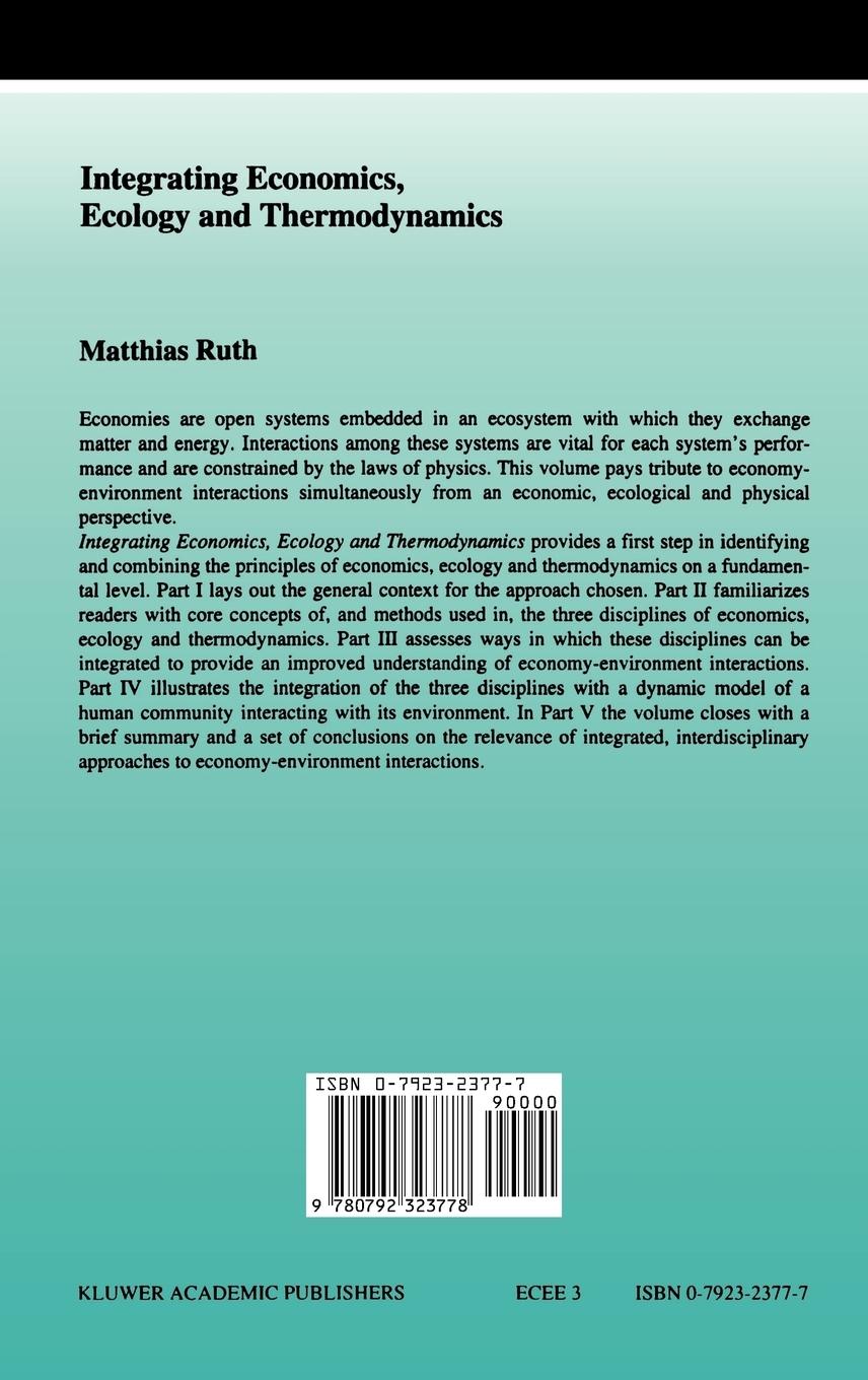 Rückseitencover Integrating Economics, Ecology and Thermodynamics