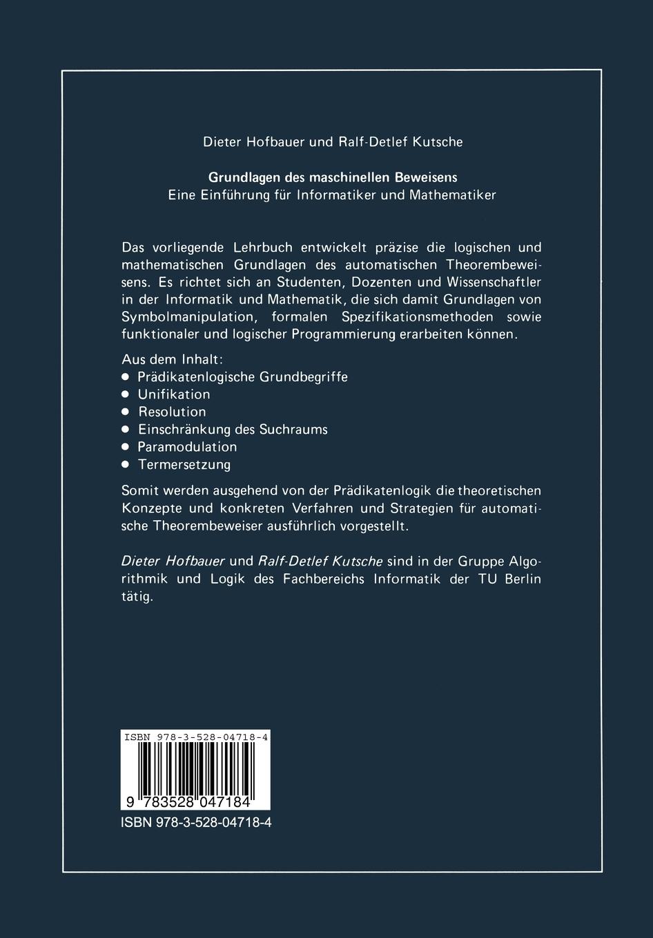 Rückseitencover Grundlagen des maschinellen Beweisens