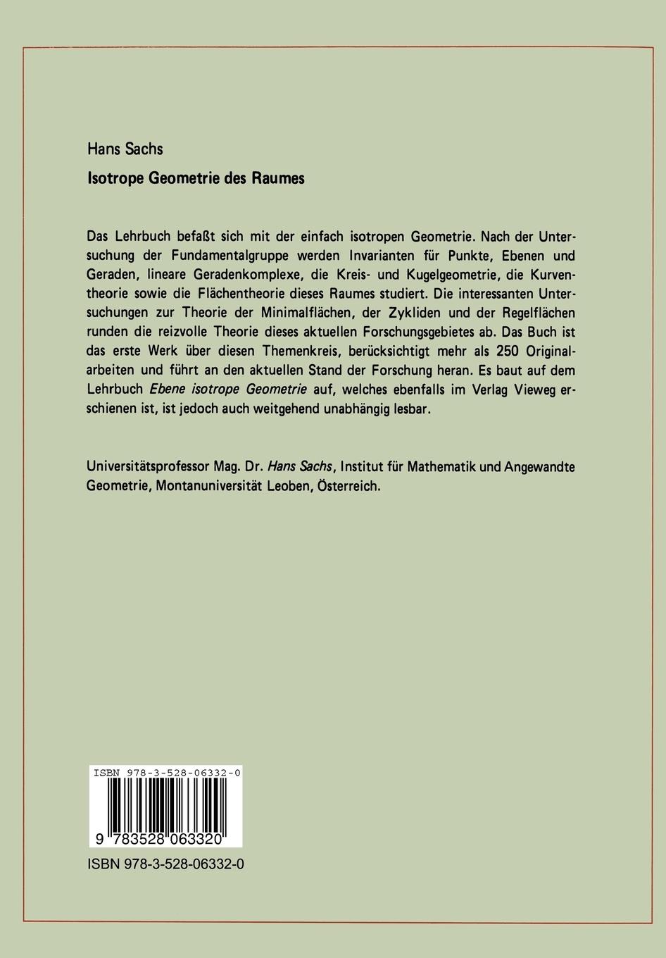 Rückseitencover Isotrope Geometrie des Raumes