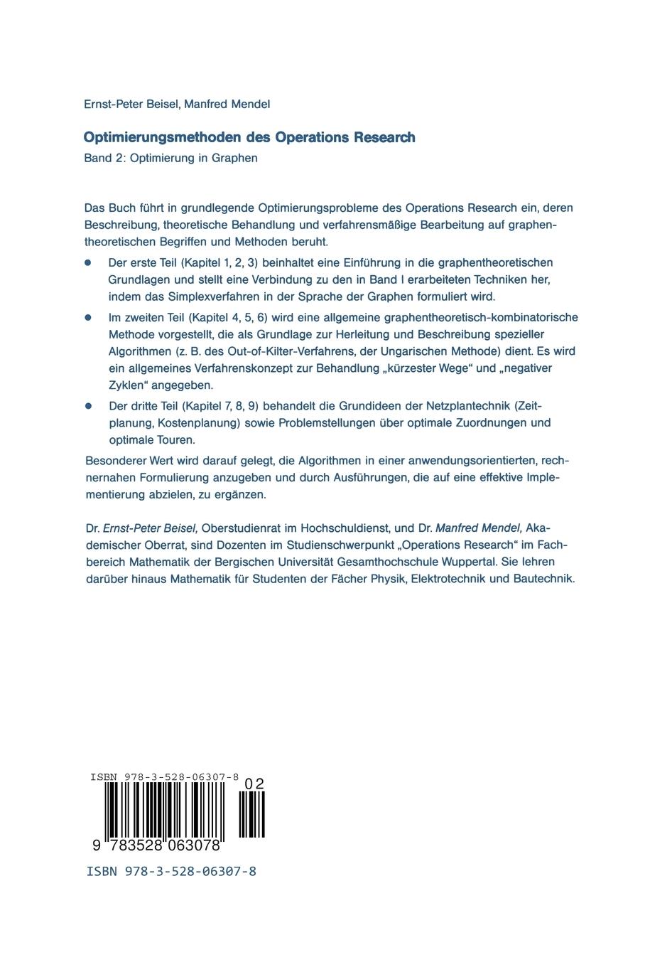 Rückseitencover Optimierungsmethoden des Operations Research