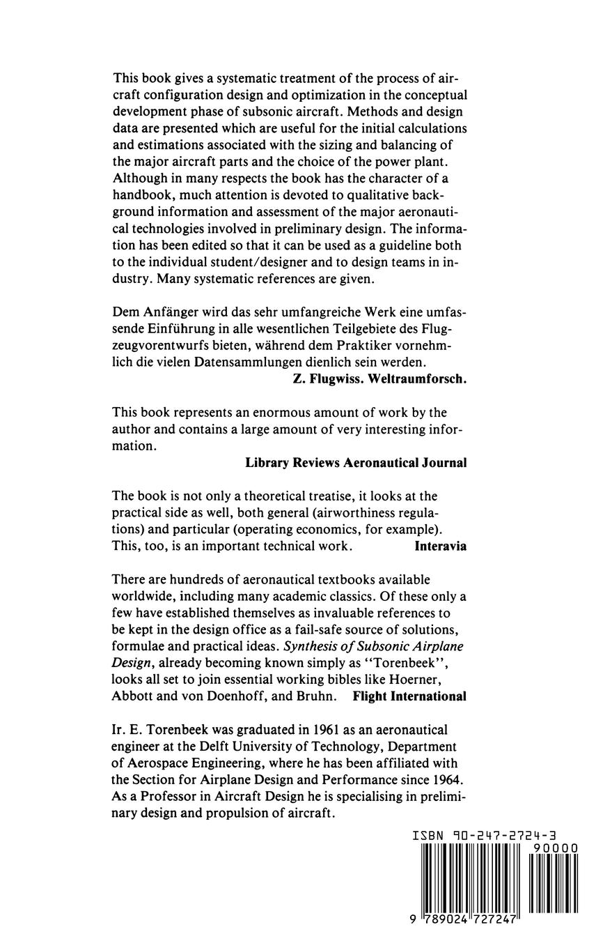 Rückseitencover Synthesis of Subsonic Airplane Design