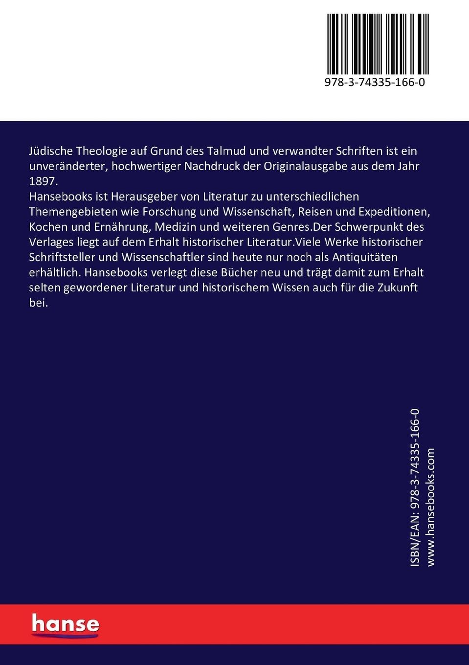 Rückseitencover Jüdische Theologie auf Grund des Talmud und verwandter Schriften