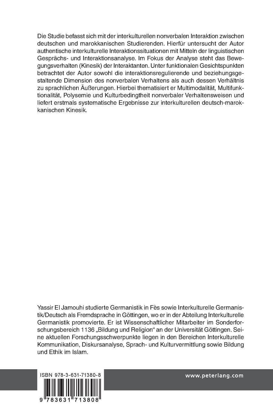 Rückseitencover Nonverbale Interaktion deutscher und marokkanischer Studierender