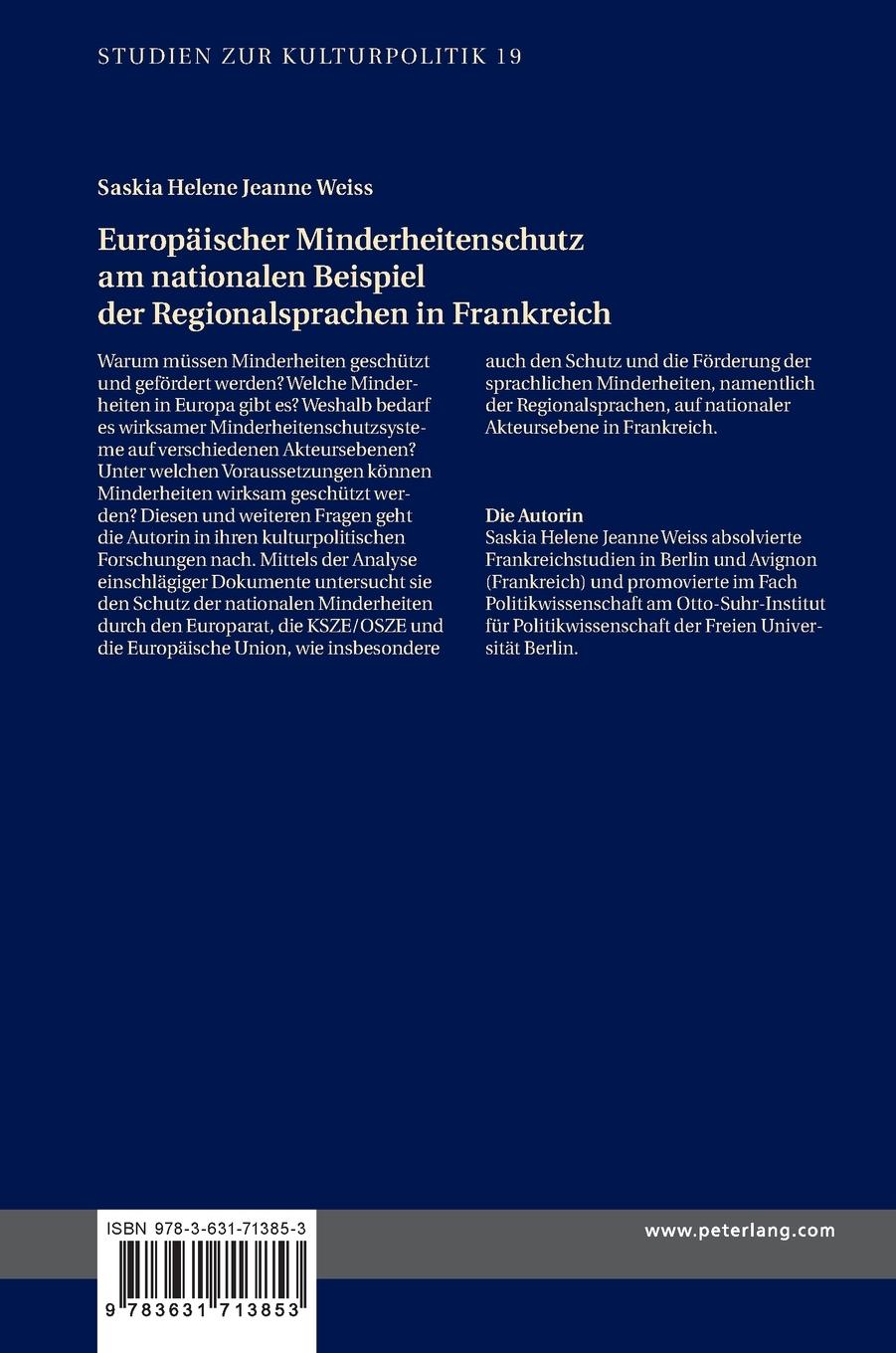 Rückseitencover Europäischer Minderheitenschutz am nationalen Beispiel der Regionalsprachen in Frankreich