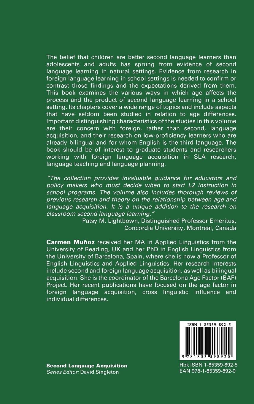 Rückseitencover Age and the Rate of Foreign Language Learning