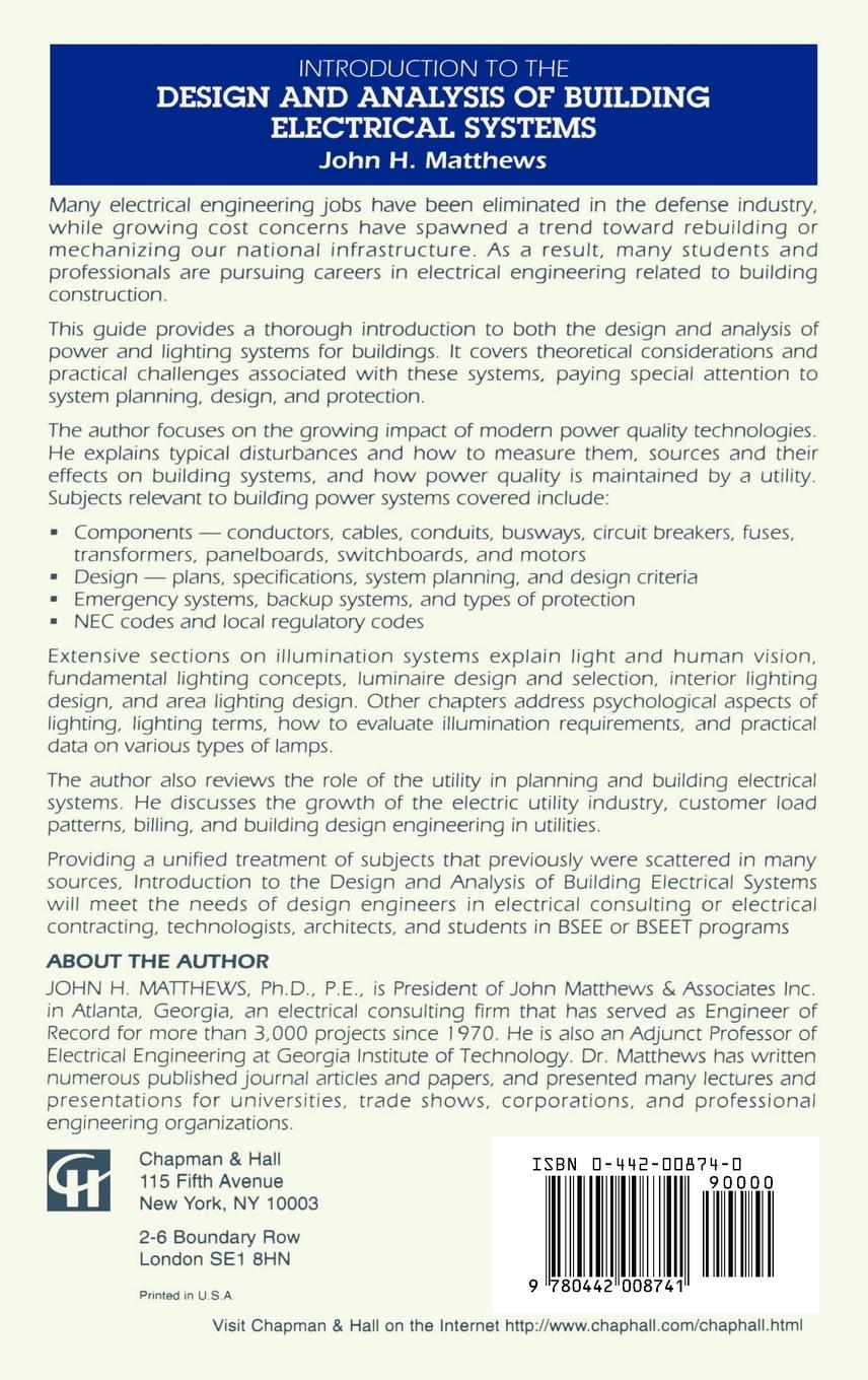 Rückseitencover Introduction to the Design and Analysis of Building Electrical Systems