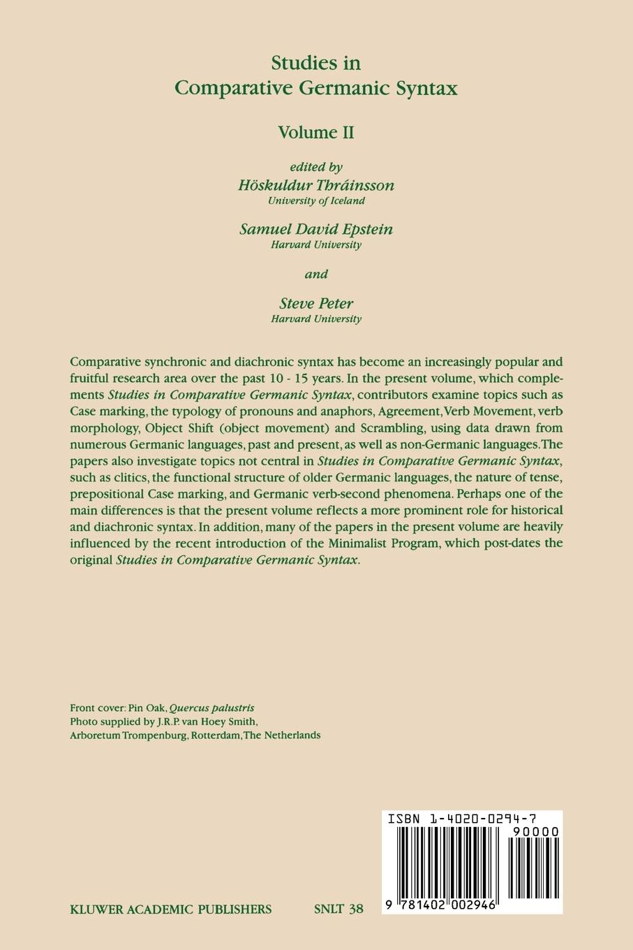 Rückseitencover Studies in Comparative Germanic Syntax