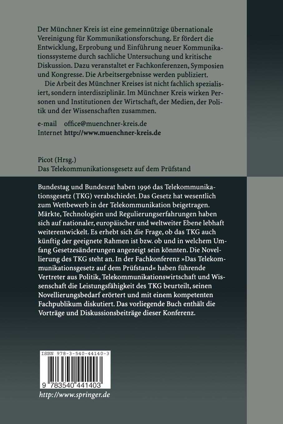 Rückseitencover Das Telekommunikationsgesetz auf dem Prüfstand
