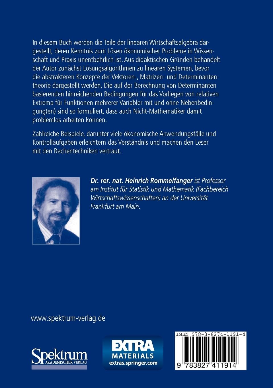 Rückseitencover Mathematik für Wirtschaftswissenschaftler II