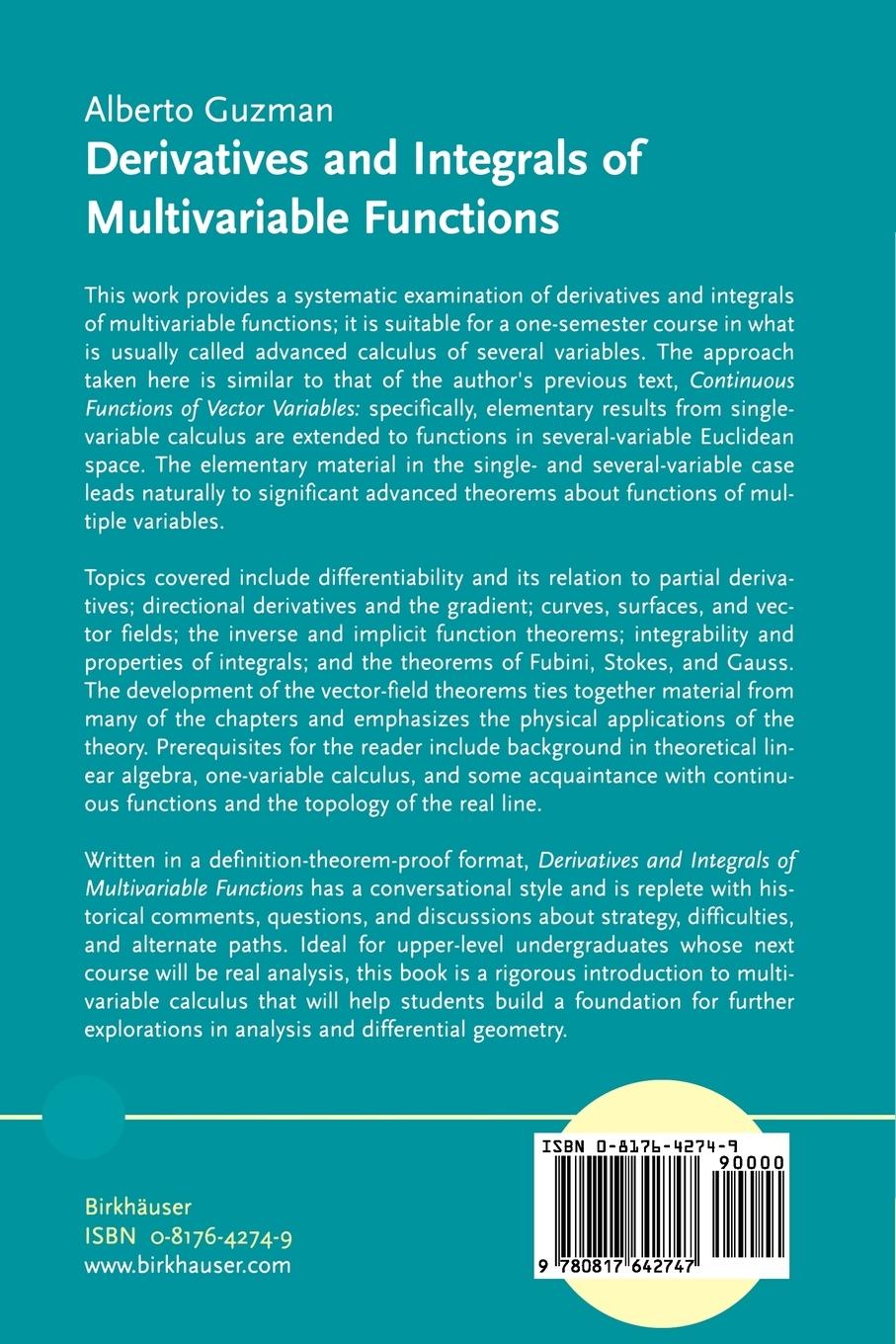 Rückseitencover Derivatives and Integrals of Multivariable Functions