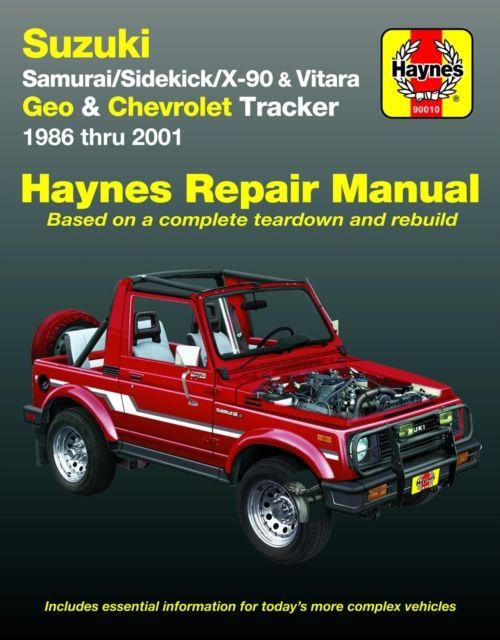 Vorderes Coverbild Suzuki Samurai (86-95), Sidekick (89-98), X-90 (96-98) & Vitara (99-01), Geo Tracker (86-97) & Chevrolet Tracker (98-01) Haynes Repair Manual (USA)