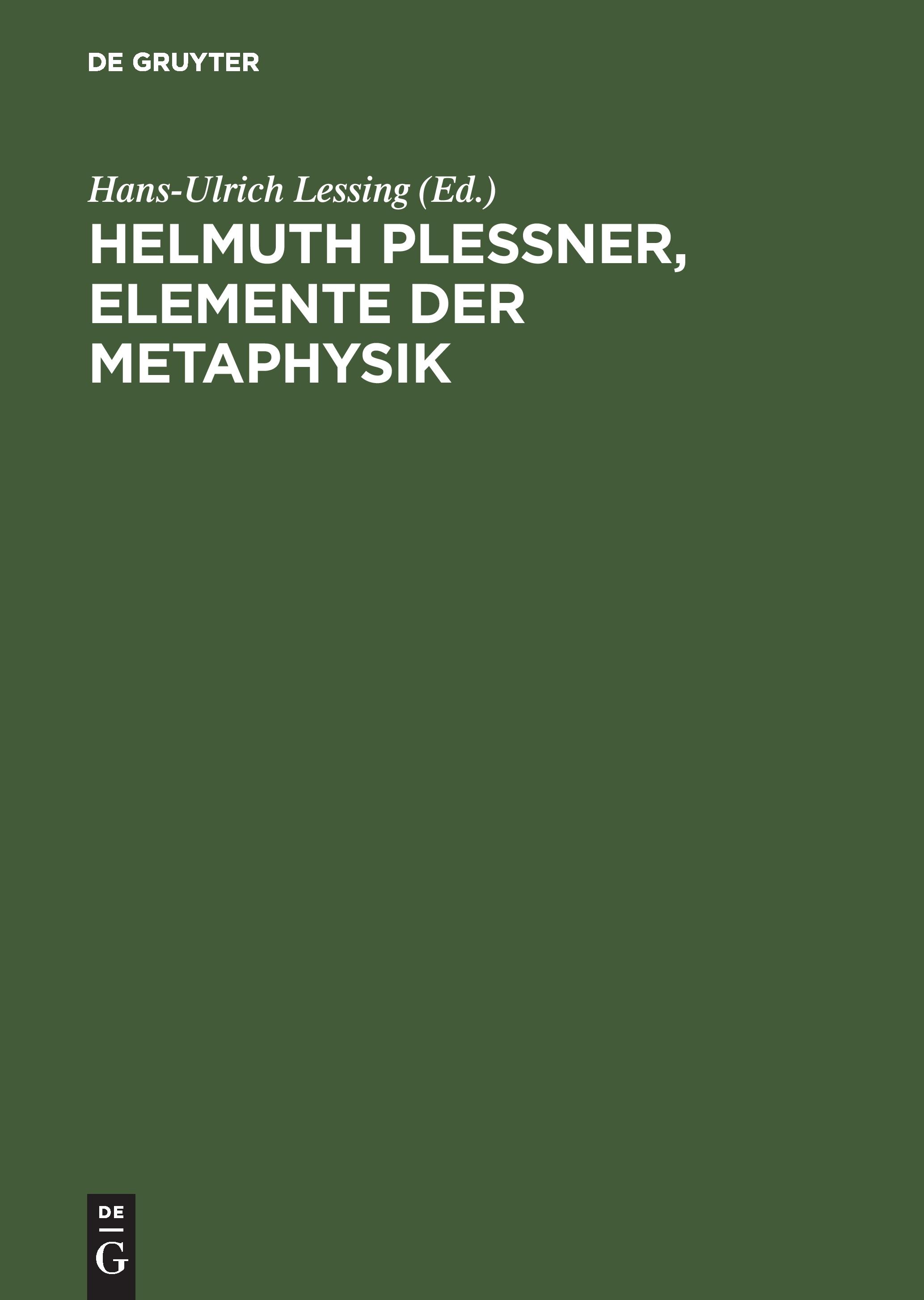 Vorderes Coverbild Helmuth Plessner, Elemente der Metaphysik