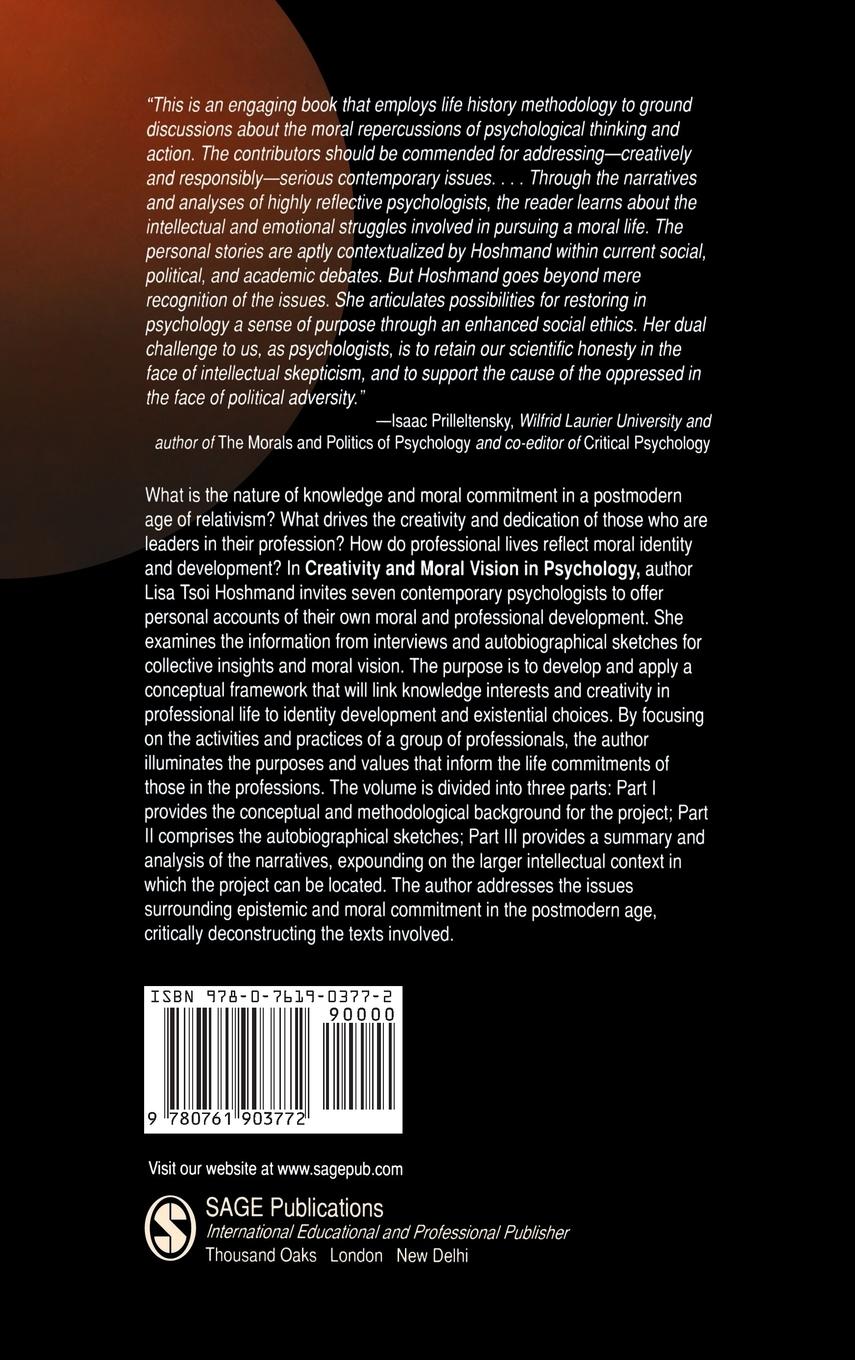 Rückseitencover Creativity and Moral Vision in Psychology