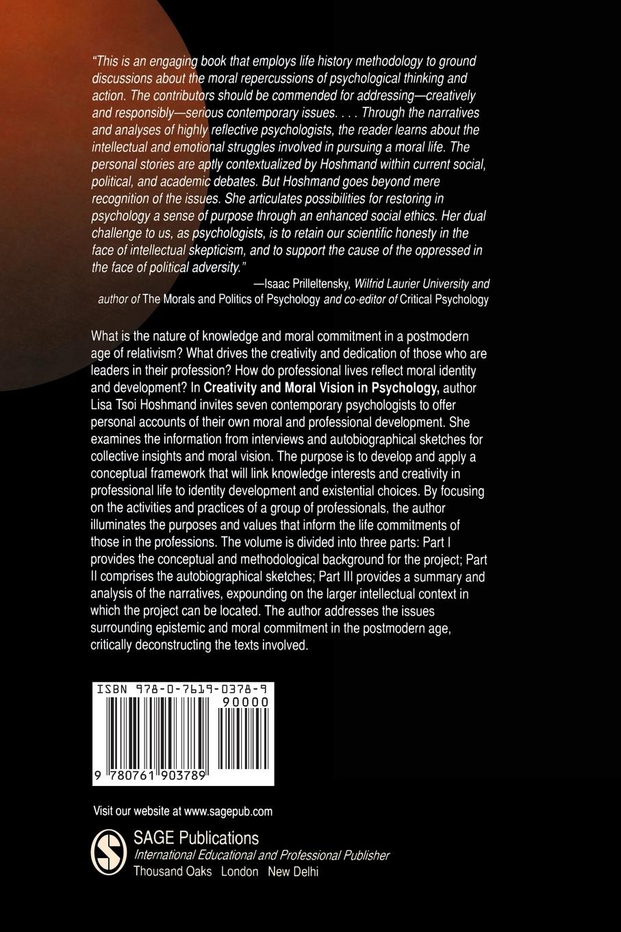 Rückseitencover Creativity and Moral Vision in Psychology