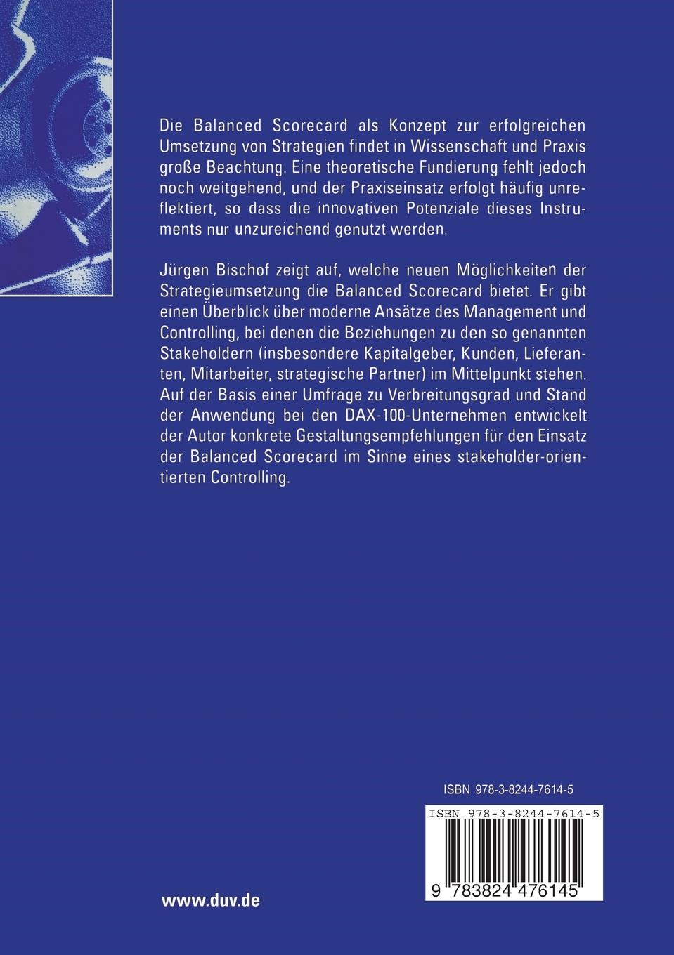 Rückseitencover Die Balanced Scorecard als Instrument einer modernen Controlling-Konzeption